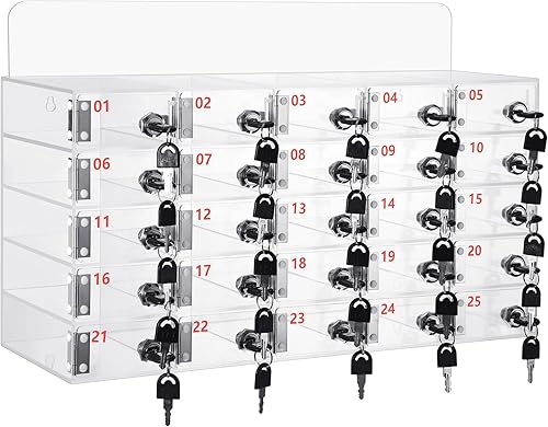 Threan Caja de casillero transparente para teléfono celular, caja de bloqueo de acrílico para teléfono celular con cerraduras de puerta y llaves,