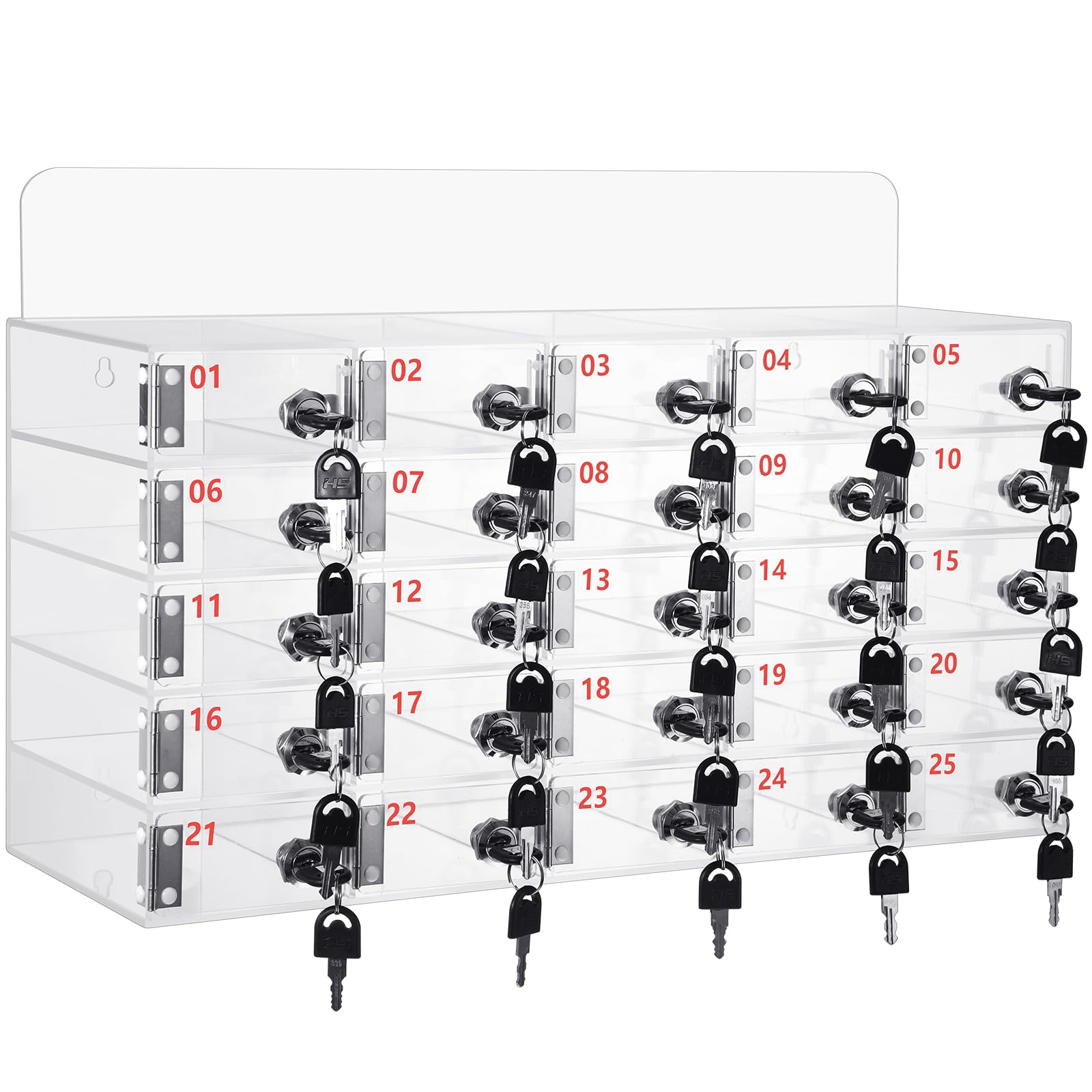 Threan 25 Slot Cell Phone Storage Box, Clear Cell Phone Storage Cabinet Wall Mounted, Including Door Locks and Keys for Office School Factory