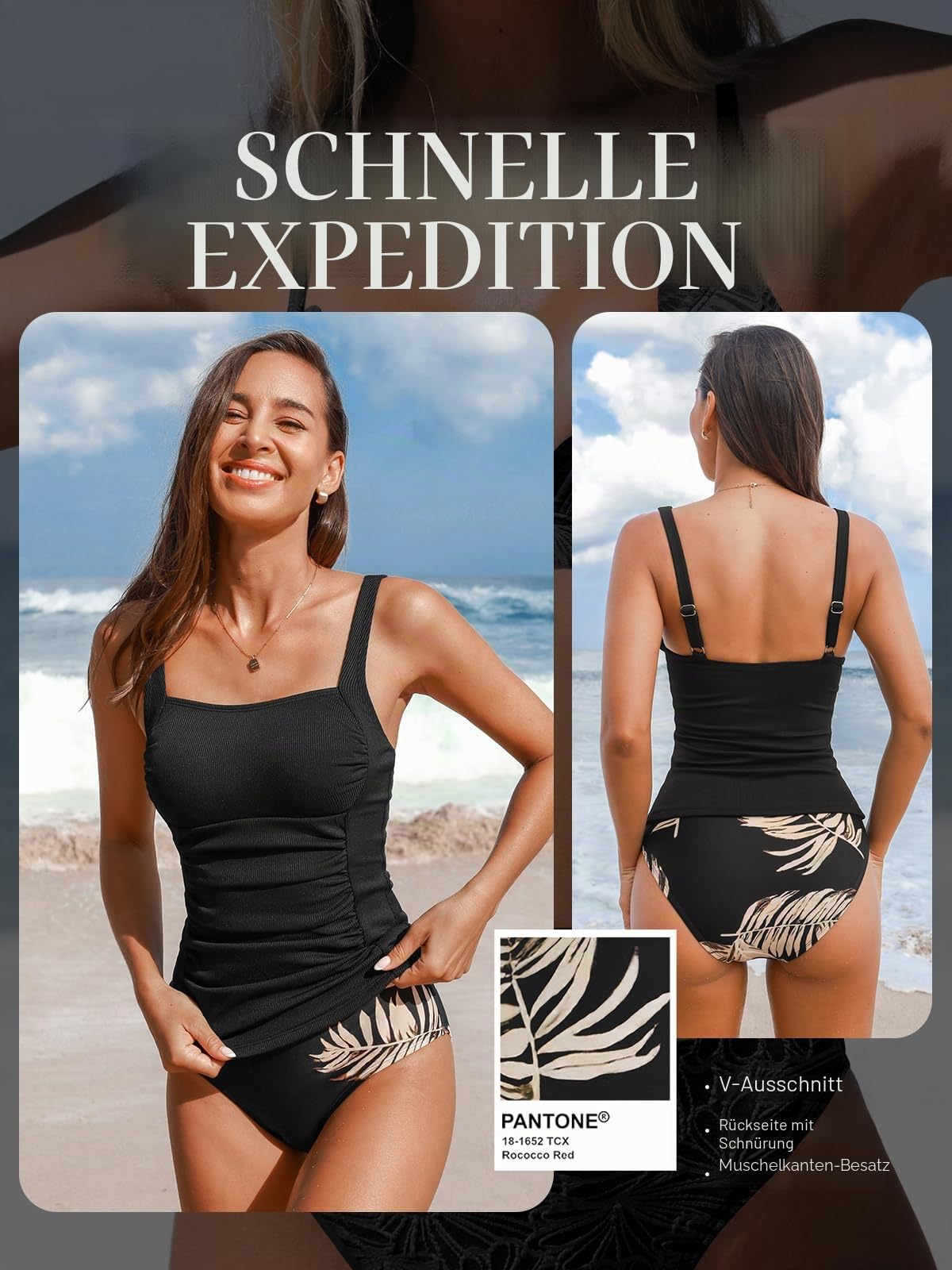 CUPSHE Damen Tankini Set Eckiger Ausschnitt Bauchweg Raffung Mid Waist | Bequeme Passform, Mittlere Bedeckung, Für Strand und Pool,Bademode,Zweiteiliger,Badeanzug,Swimsuit