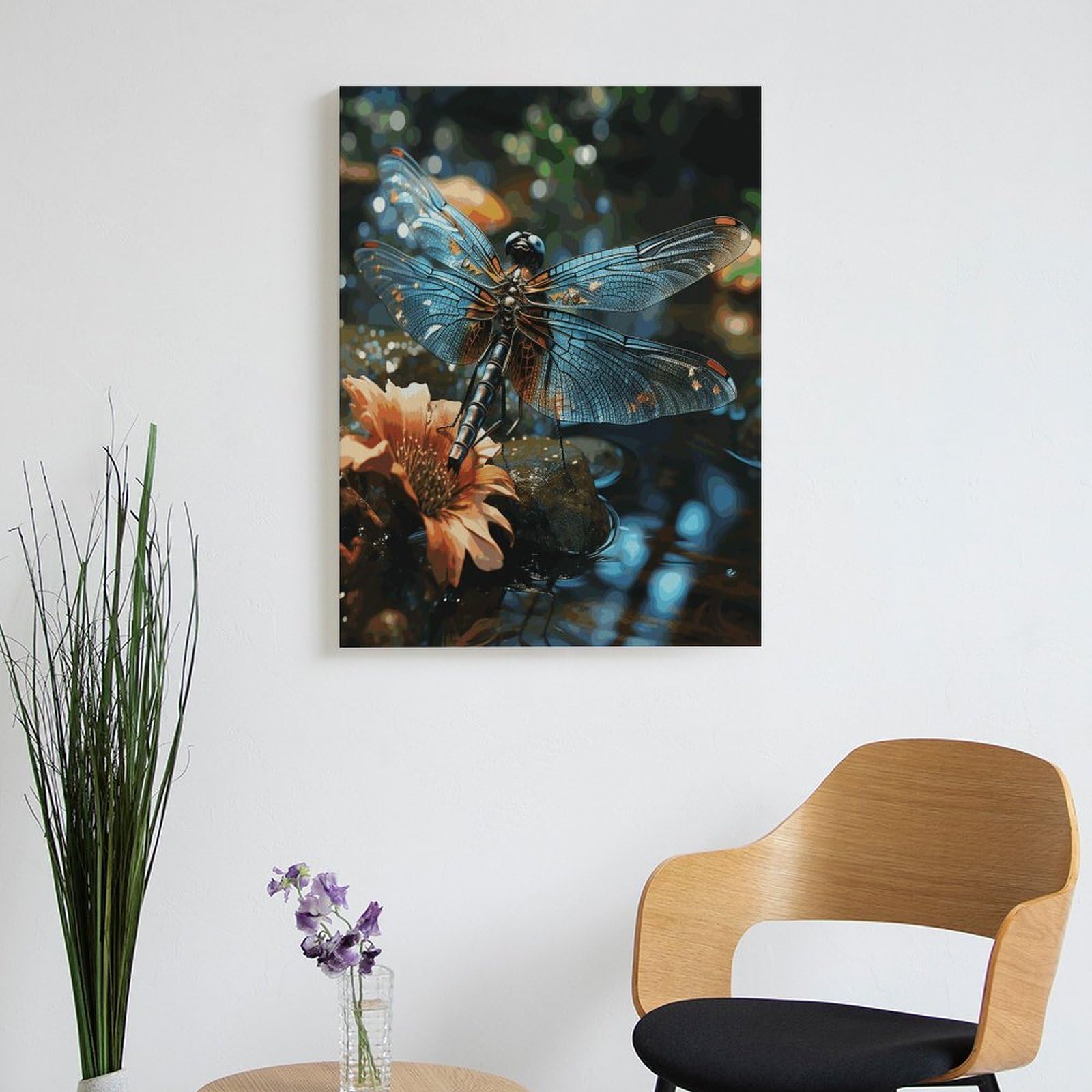 LPAGBCNU Malen nach Zahlen für Erwachsene, Anfänger, Erwachsene, Libelle, fliegt auf dem Teich, Malen-nach-Zahlen-Set auf Leinwand, DIY-Acryl-Ölfarben, Gemälde mit Pinseln als Geschenk, Wanddekoration