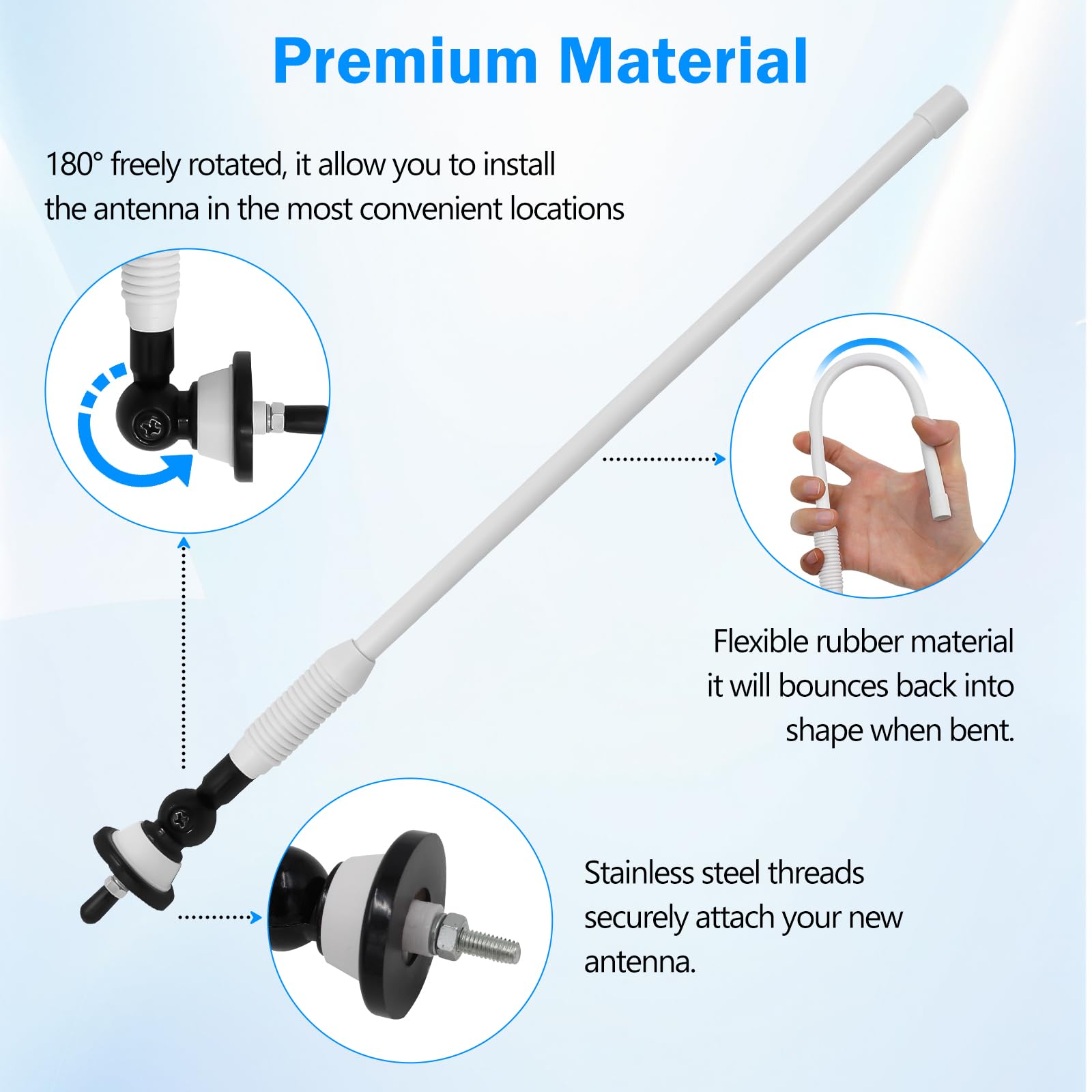 STUDIOFINIX Antena de radio marítima impermeable Dipolo flexible mástil FM AM para barco