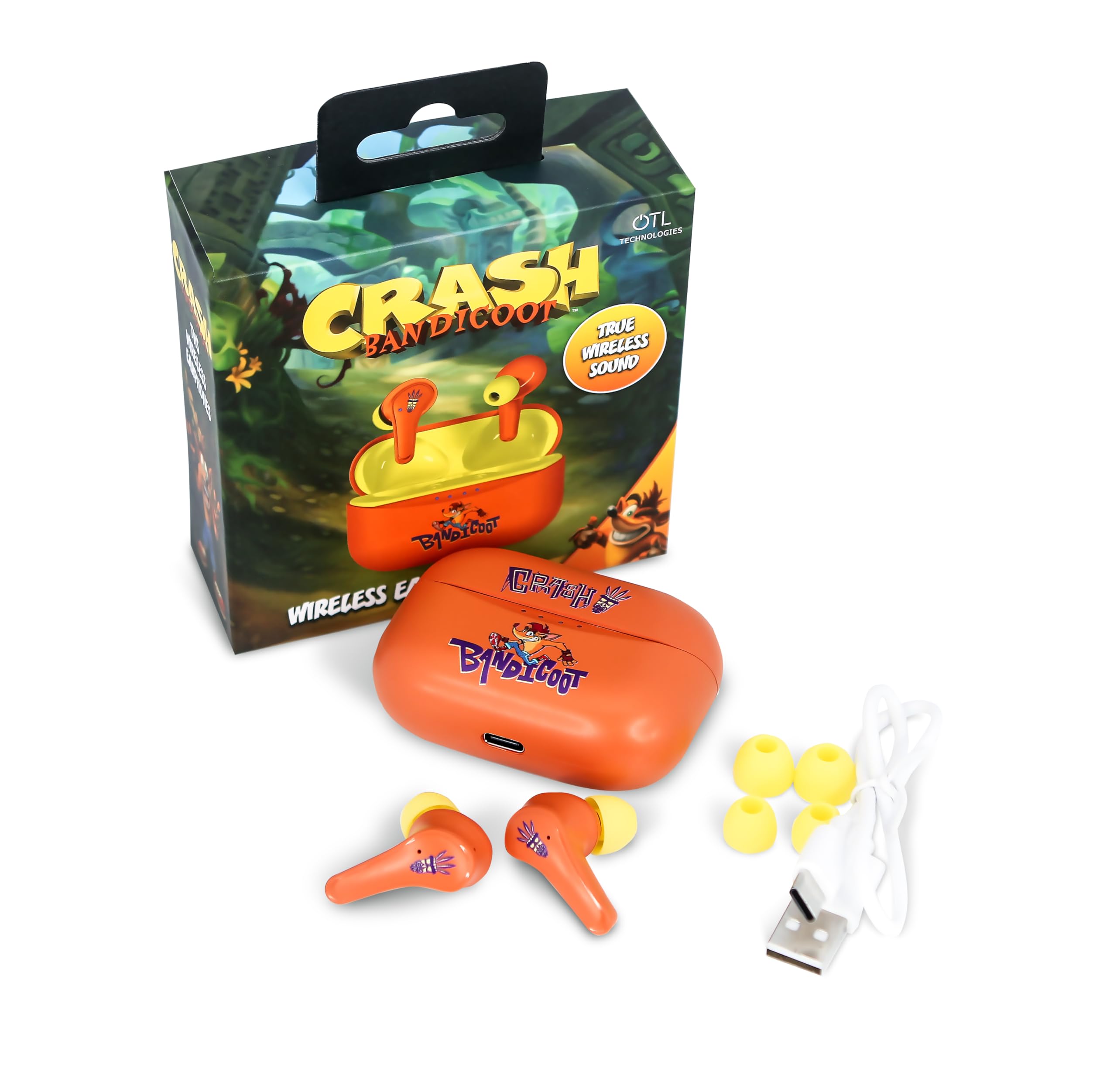 OTL Technologies Auriculares INALÁMBRICOS Crash Bandicoot con Estuche DE Carga Ear PODS Color Naranja