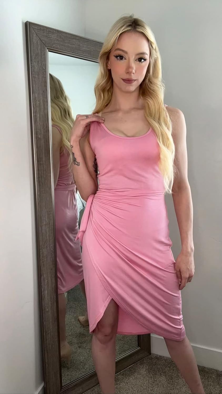 GRECERELLE Women's Sleeveless Midi Dress Casual Wrap Knee Length Dress Side Slit Tank Dress for Summer Club Night Out Dresses - Image 7