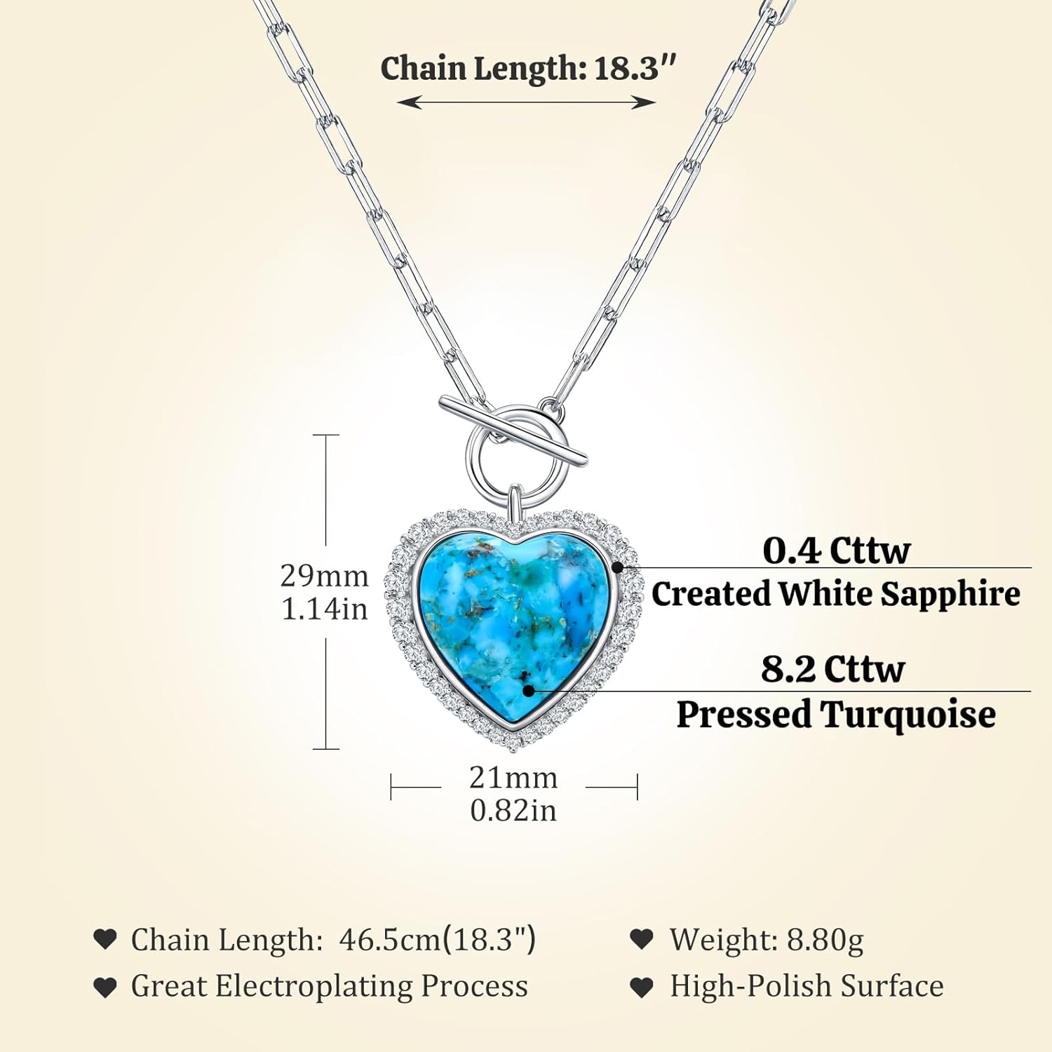 AIBAO 6-18 Cttw Genuine Turquoise/Red Coral/Lapis Lazuli/Malachite Halo Pendant for Women 925 Sterling Silver Paperclip Chain Necklace Western Jewelry - Image 6