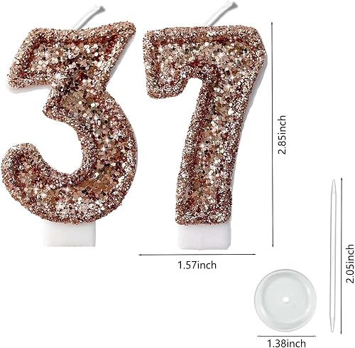 Miniatura 250 de Velas de números con purpurina de oro rosa de 2.8 pulgadas, muchos colores, regalos de cumpleaños de 22 años, velas de cumpleaños, velas de números