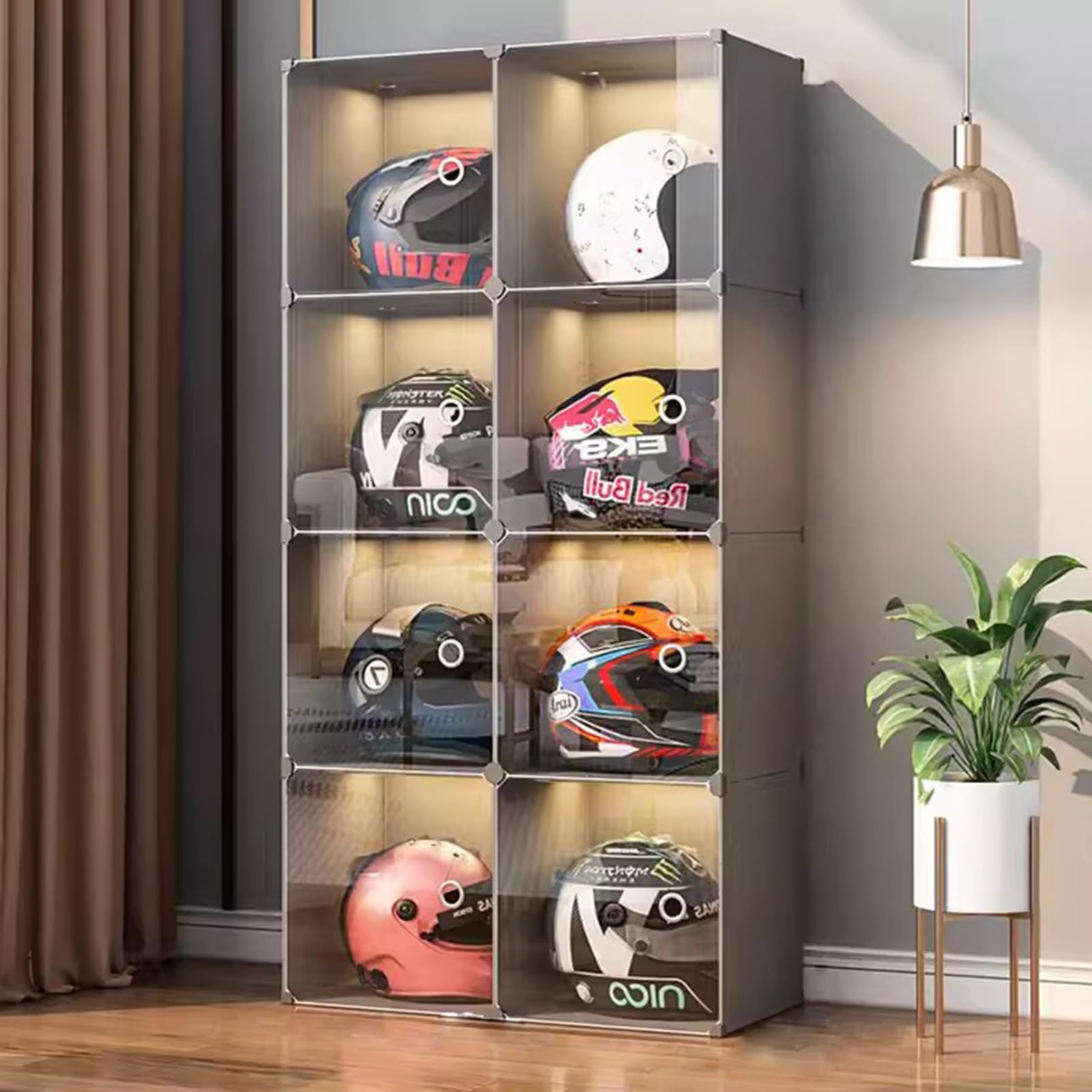 Amazon｜オートバイヘルメットホルダー帽子収納コンテナ、床置きメタル