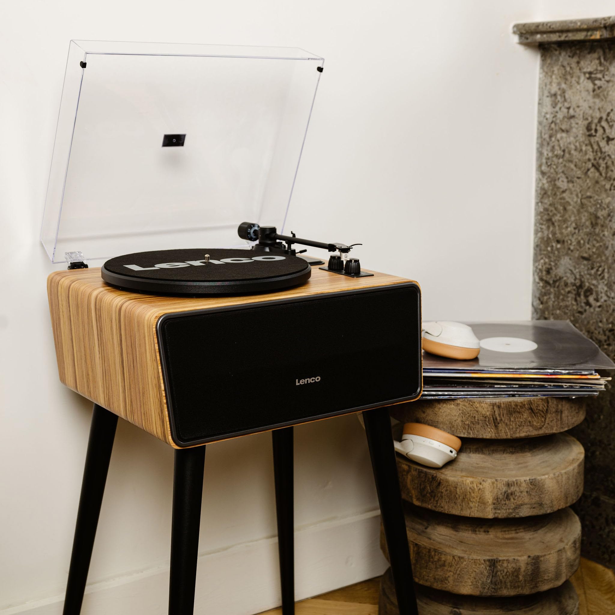 Lenco LS-570OK Tourne-Disque avec Haut-parleurs int茅gr茅s et Bluetooth庐 - Platine sur Pieds - Bois de ch锚ne