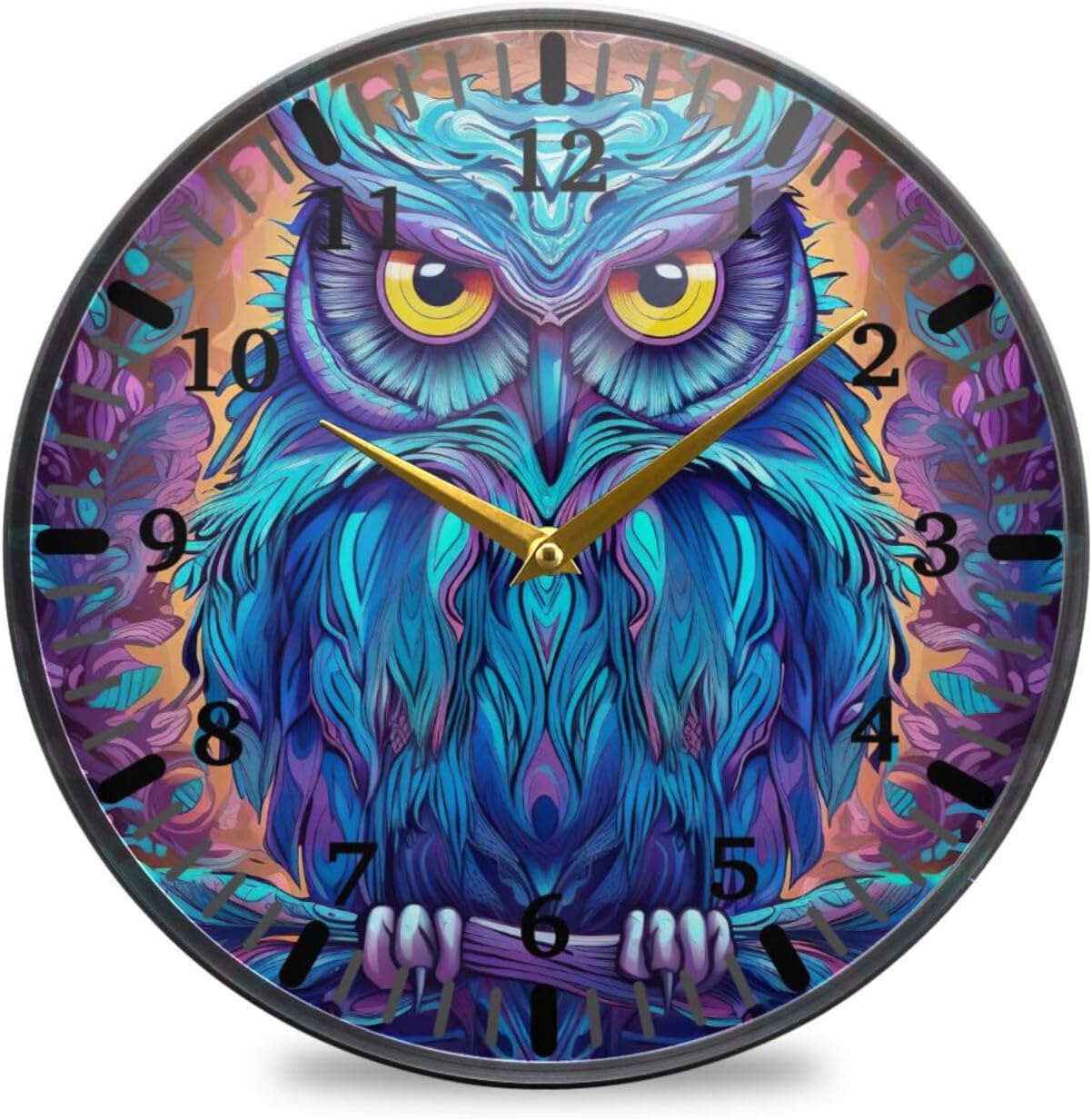 时钟 Blue Owl Pattern Wall Clock Silent Non-Ticking Round 12 Inch Quartz Decorative Battery Operated Wall Clock for Kitchen,Bedroom,School,Living Room