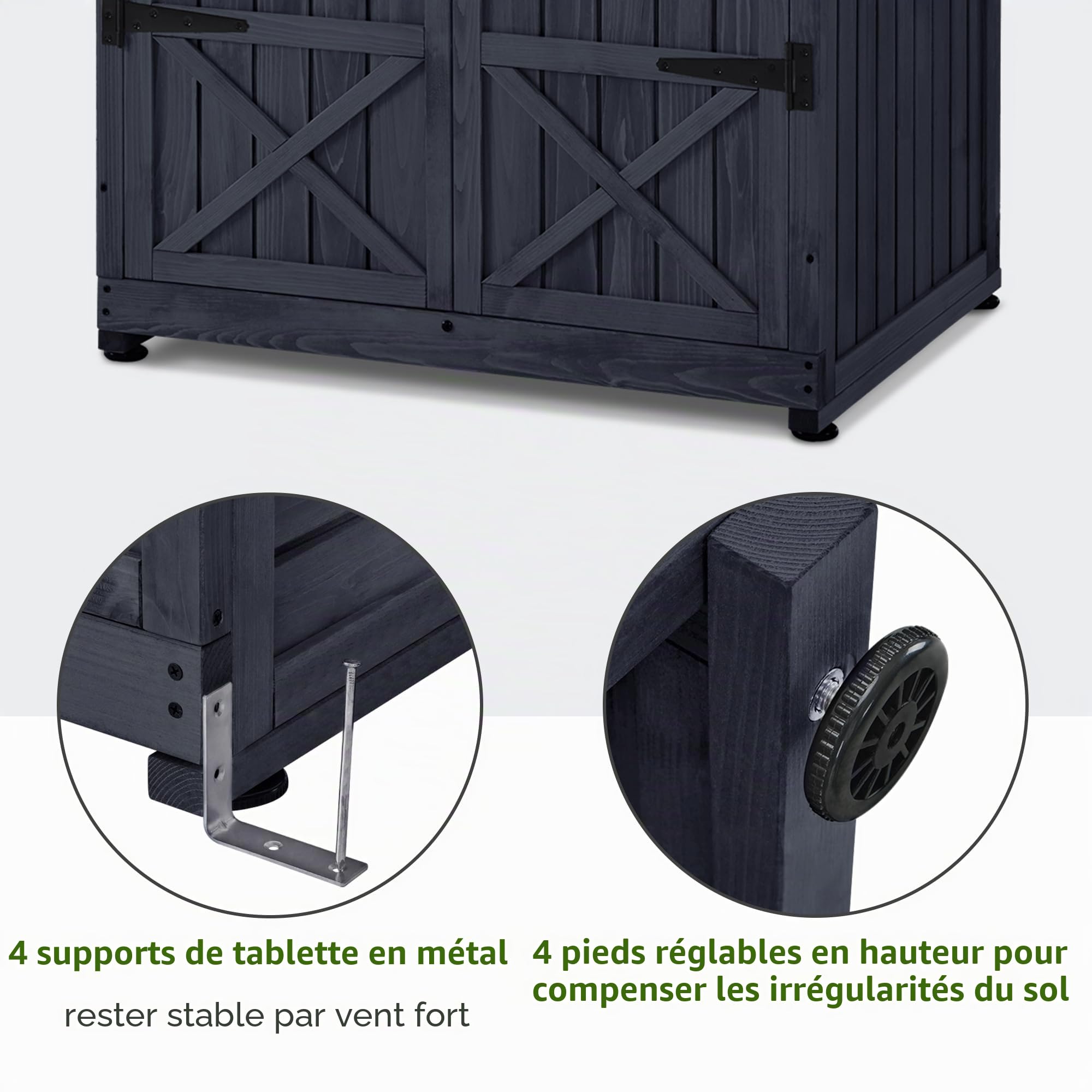 M MCombo Armoire de Jardin Abri de Jardin en Bois résistant aux intempéries, Outdoor Armoire étanche avec Plancher, pour l'extérieur Balcon, 74×99×193 cm (Gris Anthracite)