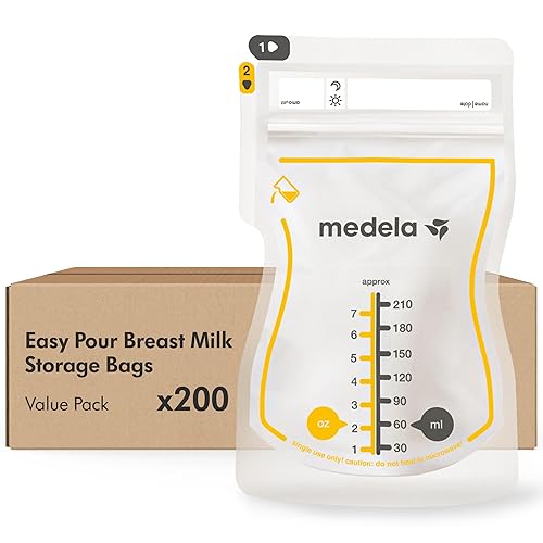 Medela Easy Pour - Bolsas de almacenamiento de leche materna, 200 unidades, 7 onzas, desechables, a prueba de fugas, congelación rápida, protección
