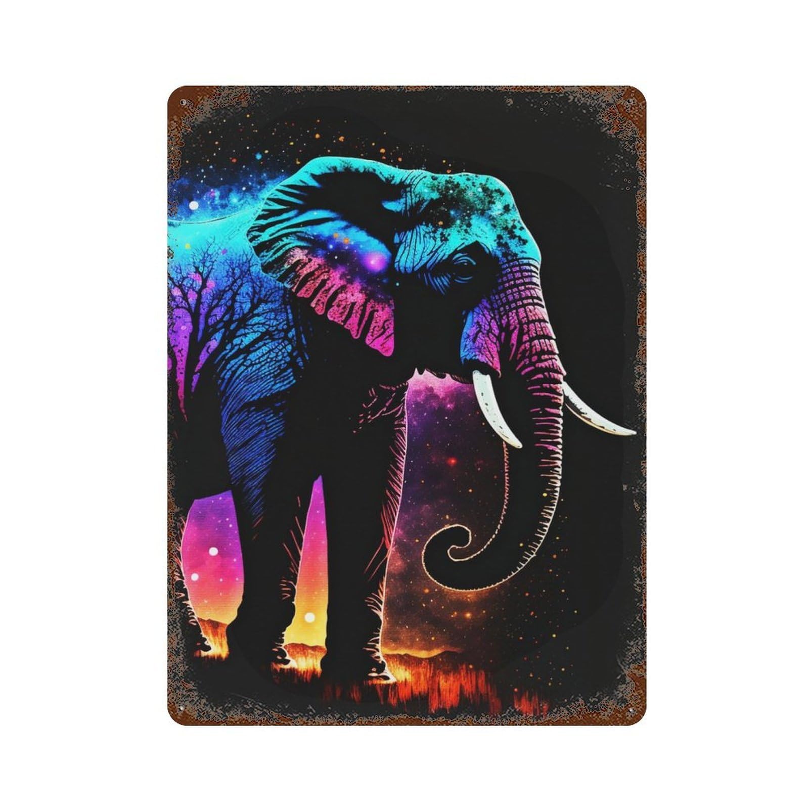 Colorful Elephant Vintage Wall Sign 15.7"x11.8", Rust Effect Metal Decor for Farmhouse, Kitchen And Entryway Decor