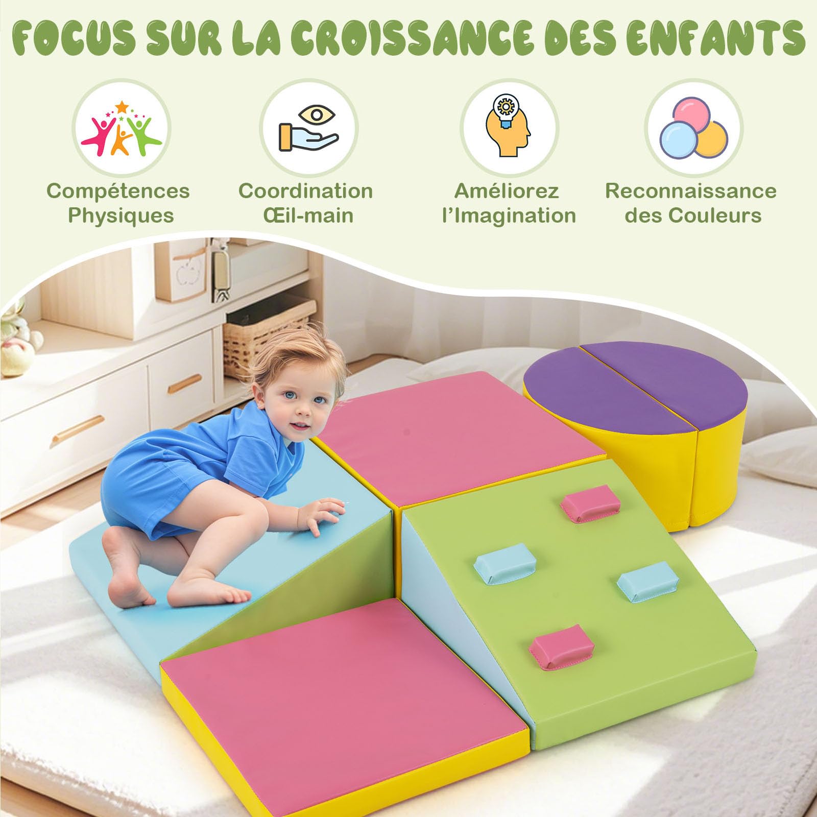 6 PCS Parcours Motricité Bébé en Mousse EPE, Module Motricité Bébé