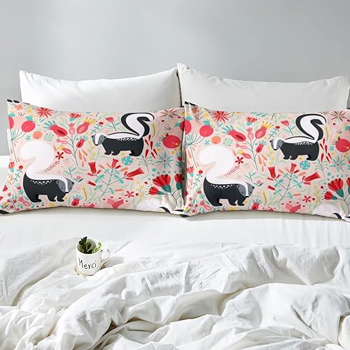 Miniatura 5 de Funda de edredón de dibujos animados tamaño matrimonial para niños, niñas y jóvenes, bonito juego de ropa de cama de animales mofeta rústico