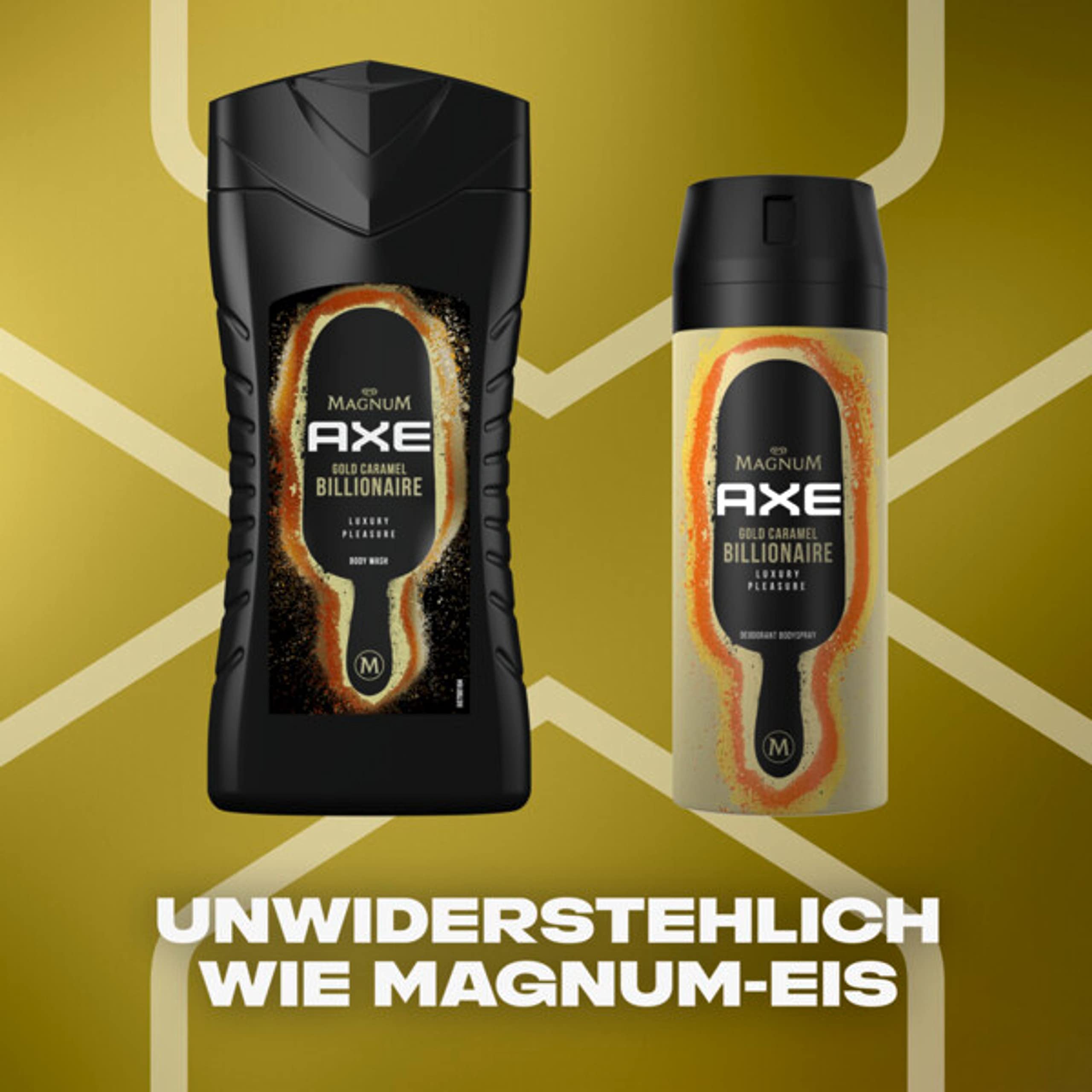 AXE Żel pod prysznic Magnum Gold Caramel Billionaire Limited Edition zapewniający długotrwałą świeżość i zapach, testowany dermatologicznie, 250 ml, 12 sztuk