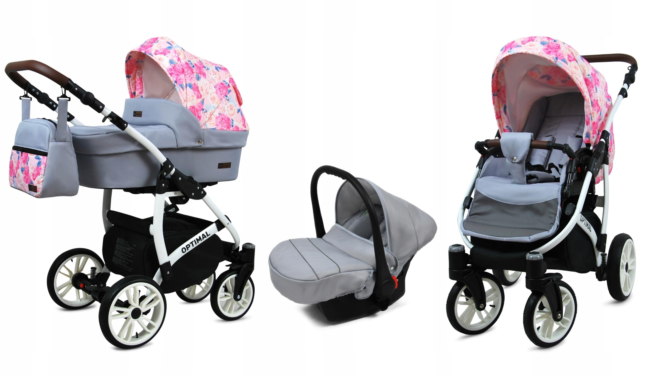 BabyLux® Carrito de Bebé Sistema de Viaje Set 3 en 1 - Optimal - incl. Capazo, Silla de Paseo, Silla Coche - Cochecito - con Bolso cambiador, Cubierta para la lluvia, Mosquitera etc.