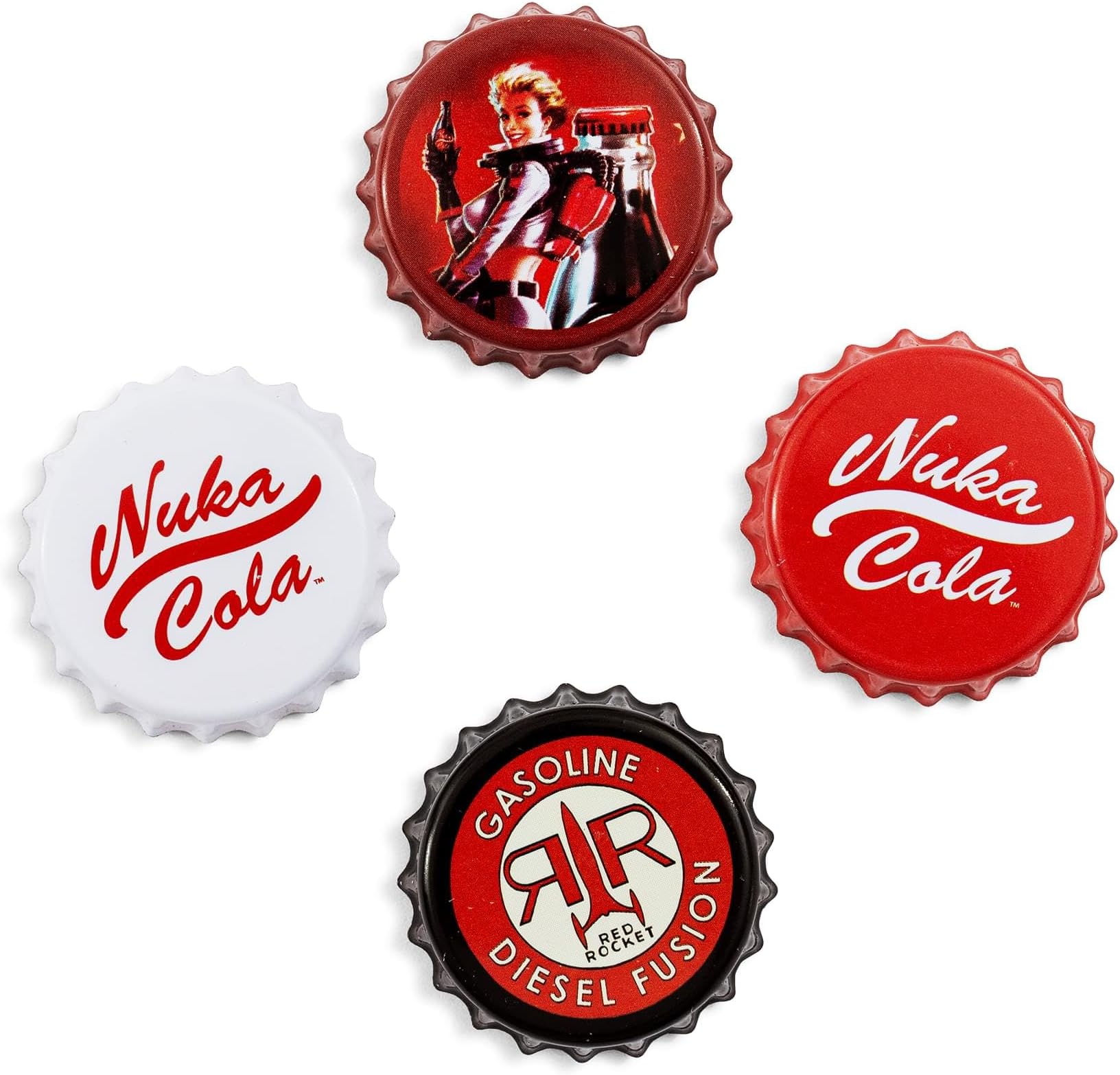 Fallout Nuka-Cola Bottle Cap 4-Piece Magnet Set for Refrigerator, Whiteboard, Locker