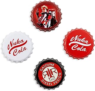 Fallout Nuka-Cola Bottle Cap 4-Piece Magnet Set for Refrigerator, Whiteboard, Locker