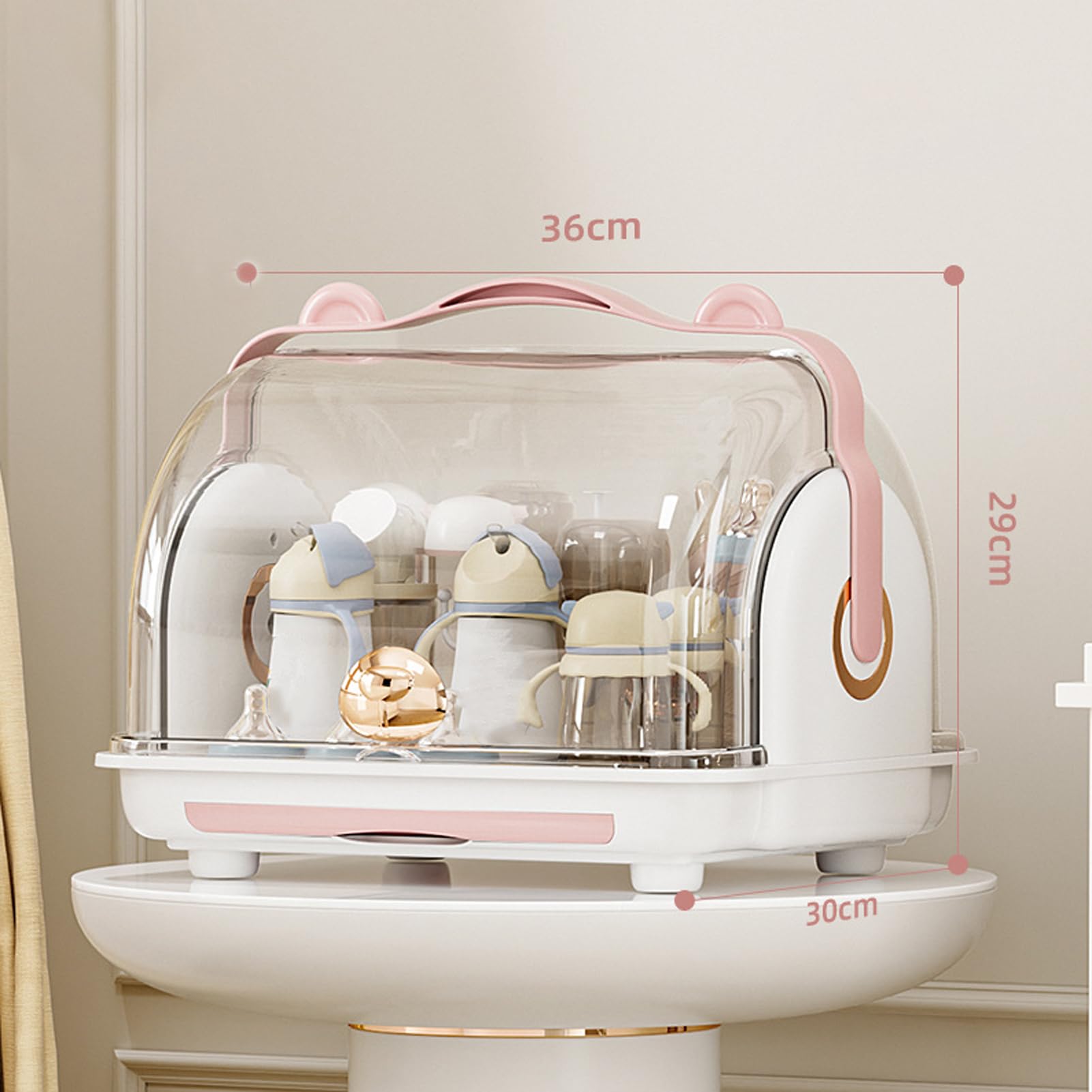 Fdit Boîte de Rangement de Biberons avec Couvercle, égouttoir, Organisateur D'étagère D'armoire en Plastique, pour Le Rangement de la Vaisselle de bébé (Pink)