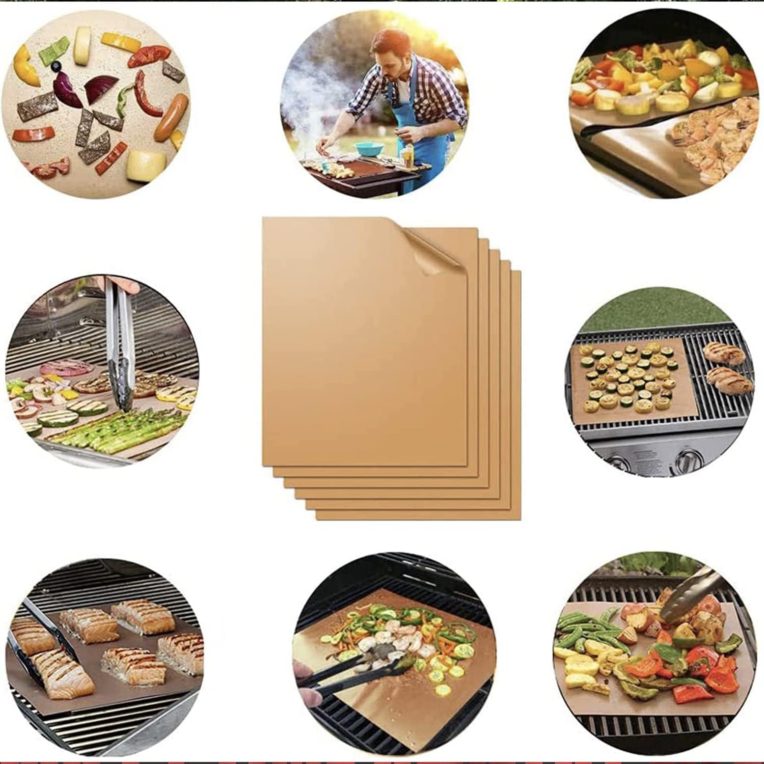 WIBIMEN Grill Mats for Outdoor Grill, Set of 7 +9 Copper Grill Mat, 100% Non-Stick PFOA Free 15.75 x 13", Heavy Duty, Resuable and Easy to Clean, Works on Gas Charcoal and Electric BBQ