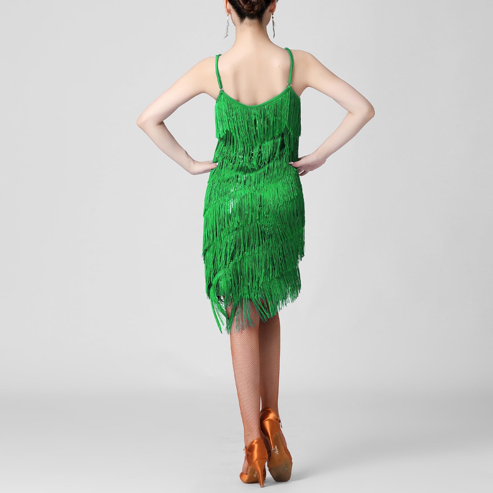 Robe de danse latine à paillettes et franges pour femme Style années 1920 Gatsby Robe de cocktail Tango Danse de salon