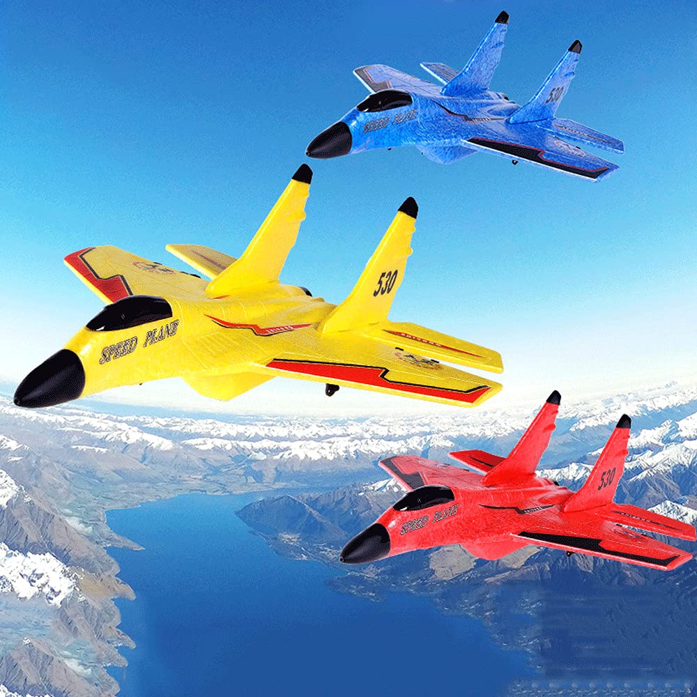 WOLWES Avión RC, planeador de combate con control remoto 2.4G, equipado con giroscopio inteligente y luz nocturna colorida, avión teledirigido EPP RC, juguete anticolisión y anticaída, regalo para niñ
