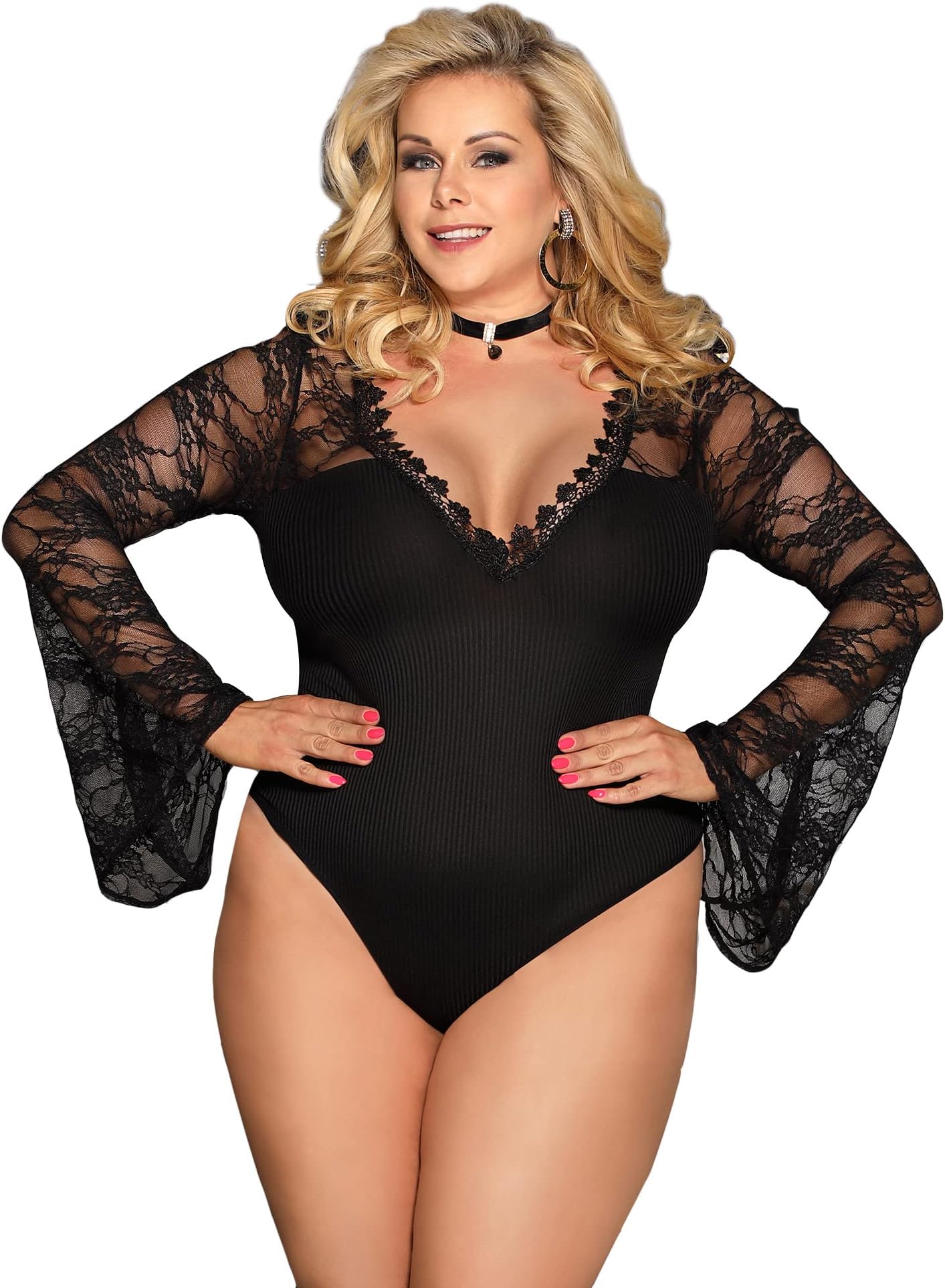 ohyeahlady Women Sheer Mesh Lace Bodysuit Long Sleeve Leotard Lingerie Jumpsuit Bodysuits Clubwear Tops