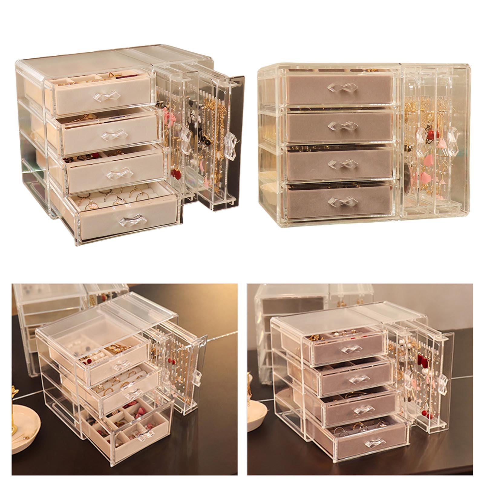 Eleganti Organizzatori Gioielli in Plastica Trasparente con Cinque Cassetti Soluzione Archiviazione Portatile per Orecchini E Accessori per Collane