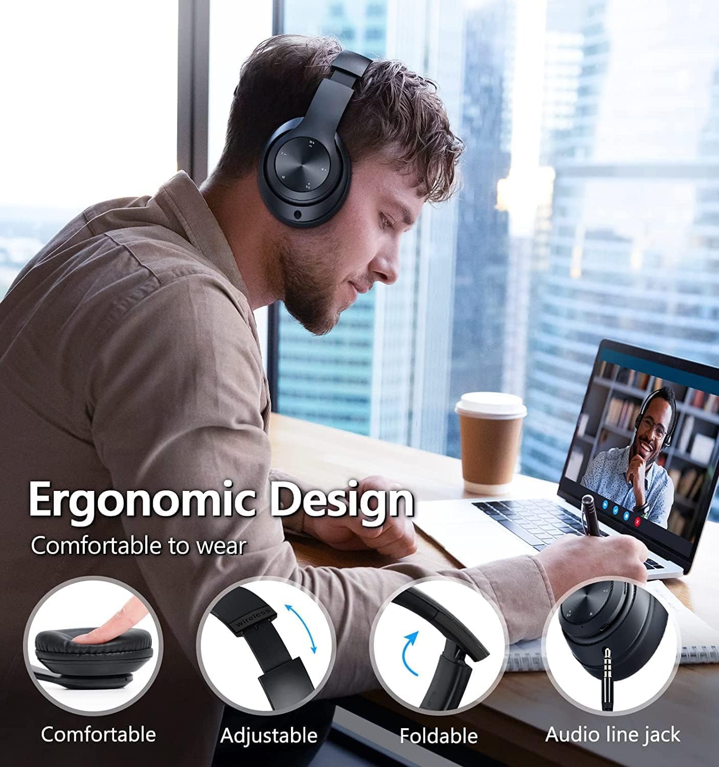 Bluetooth Headphones Over-Ear, 60 Hours Playtime Foldable Lightweight Wireless Headphones Hi Fi Stereo With 6 Eq Modes Bass Adjustable Headset With Built In Hd Mic Fm Sd Tf For Pc Home Blue