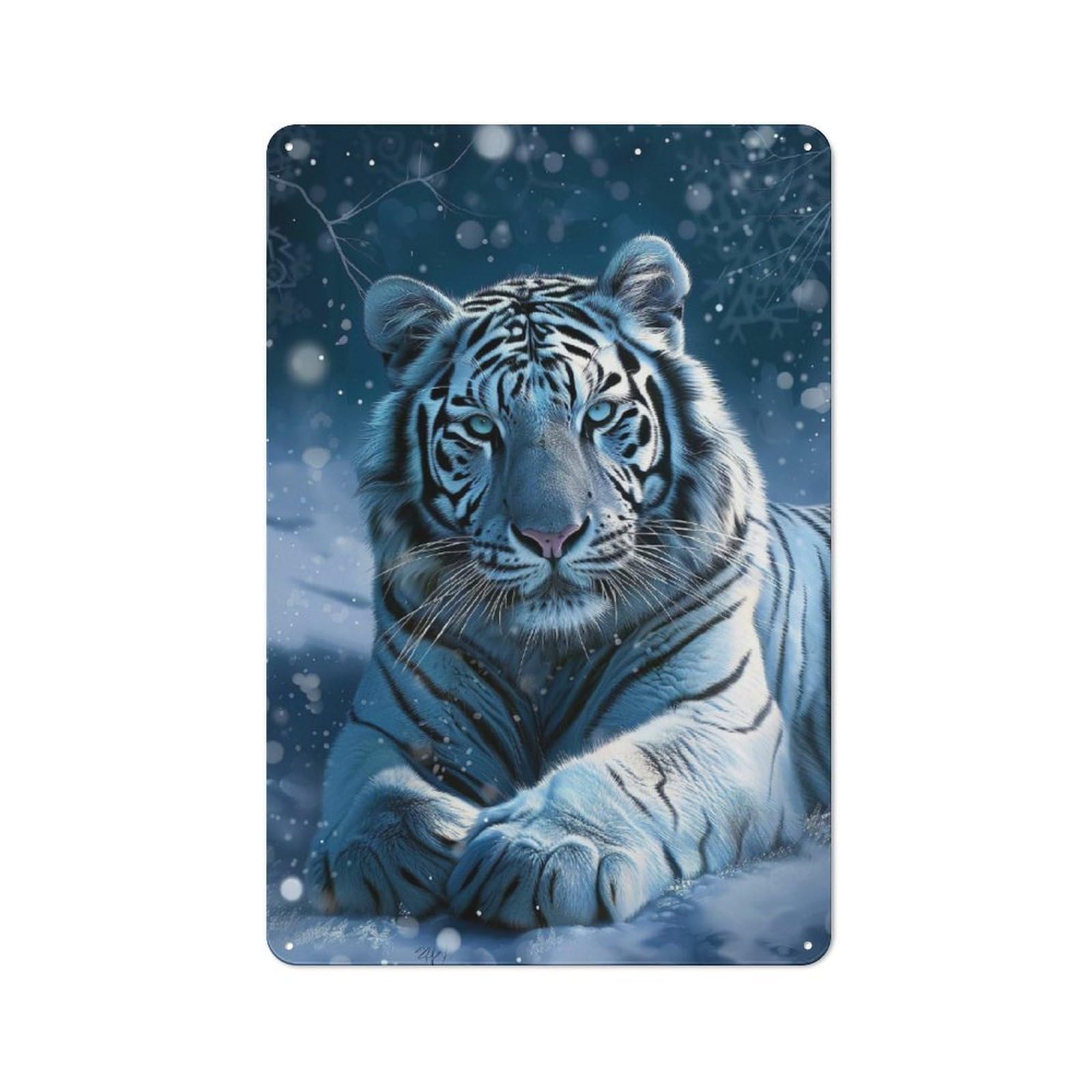 Junmoney White Tiger Photography Rustic Tin Sign 30X20cm For Living Room Or Hallway, Suited To Living Room Decor Lovers