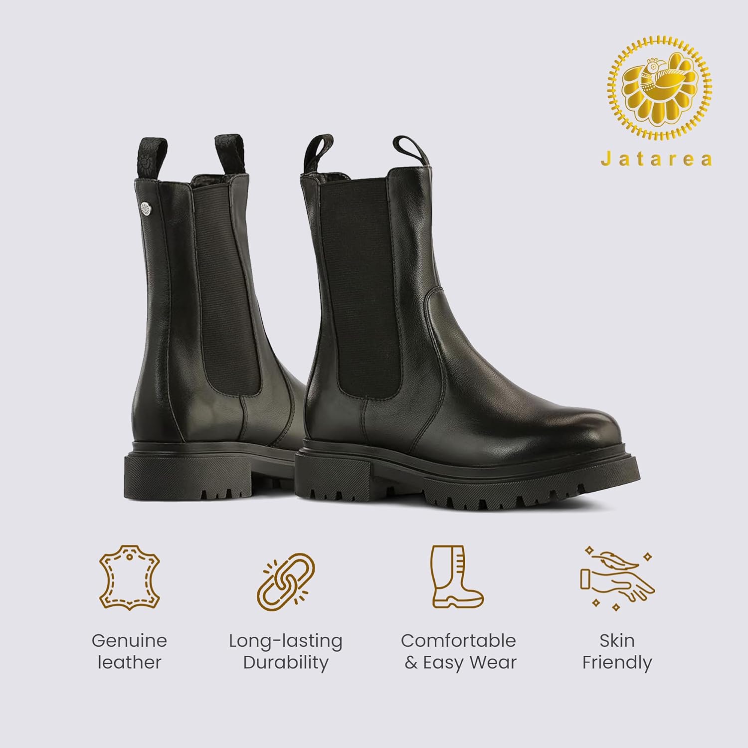 JATAREA Women’s Ankle Boots – Stylish Leather Block Heel Booties, Comfortable Fit with Cushioned Insole, Easy to Wear Fashion Boots for Everyday and Party Look - Image 3
