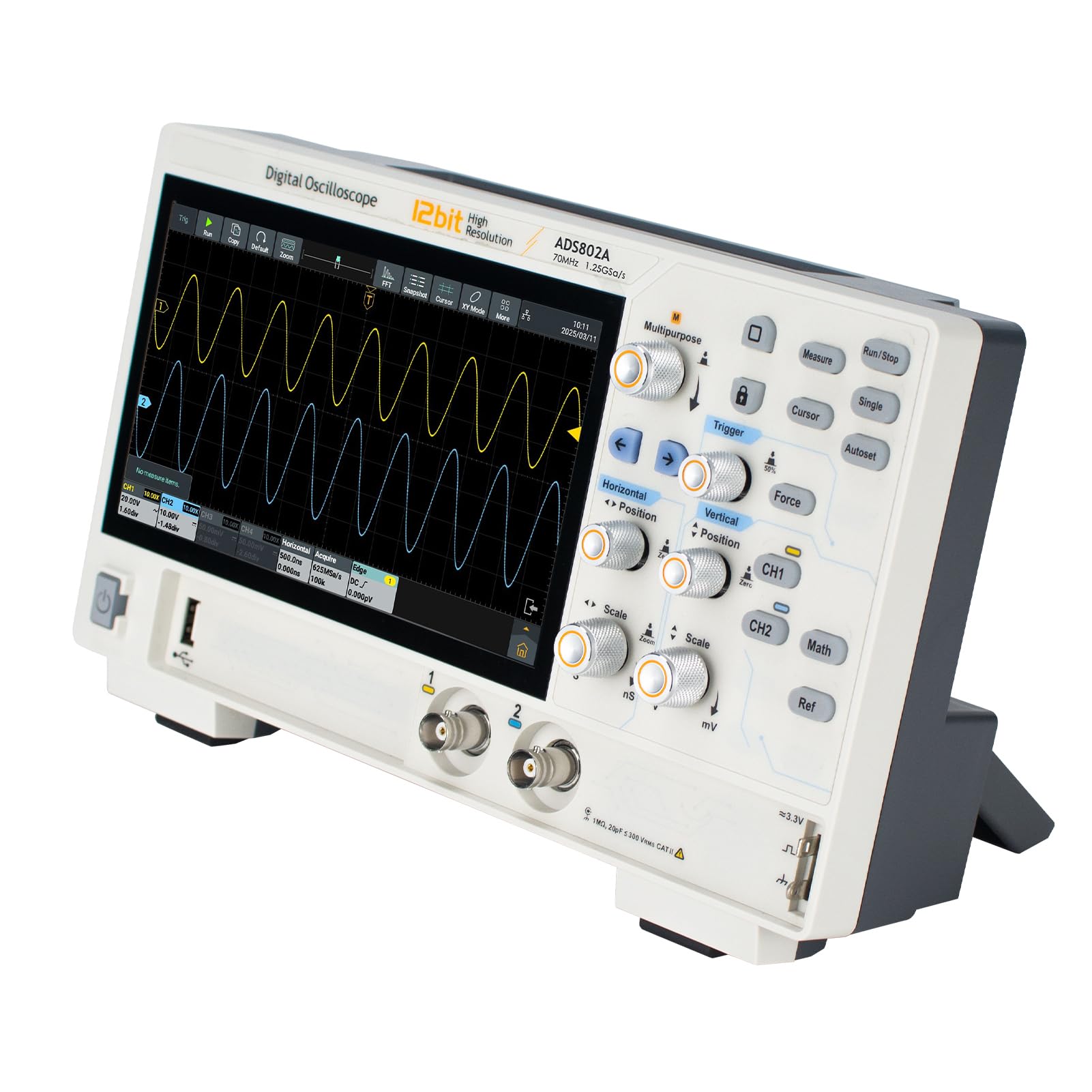 Aramox Oscyloskop Cyfrowy 70 MHz, 12-bitowy, 2-kanałowy Przenośny Multimetr z Oscyloskopem, Analizator FFT, 1,25GSa na S, 7-calowy Ekran Dotykowy do Napraw Laboratoryjnych, Testowania Elektroniki
