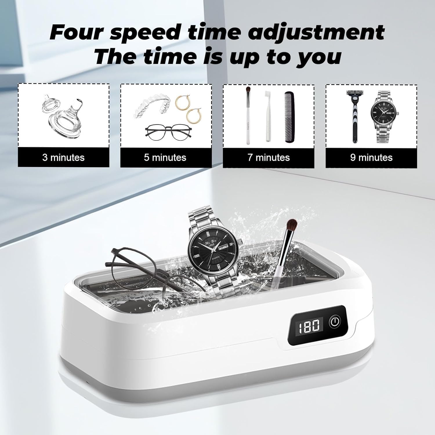 BigKing Lavatrice Ultrasuoni Portatile, 640ml Ultrasonic Cleaner con Coperchio, Pulitore Ultrasuoni da 40 W 48khz, Pulizia a 360°, Timer a Quattro velocità per Gioielli, Occhiali