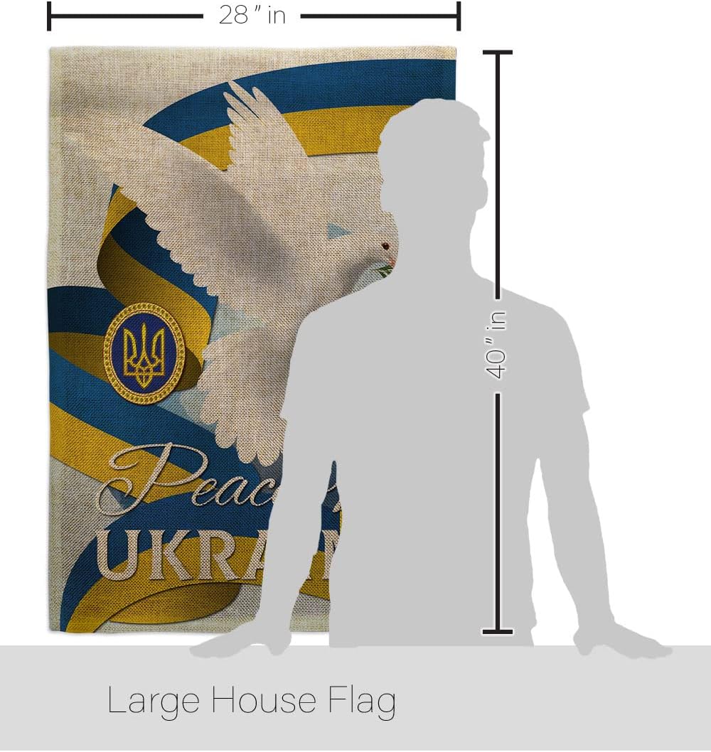 Ukraine Flag Peace for Ukraine Burlap House Flag Support Cause Stand with Ukrainian Decoration Banner Small Garden Yard Gift Double-Sided, Made in USA