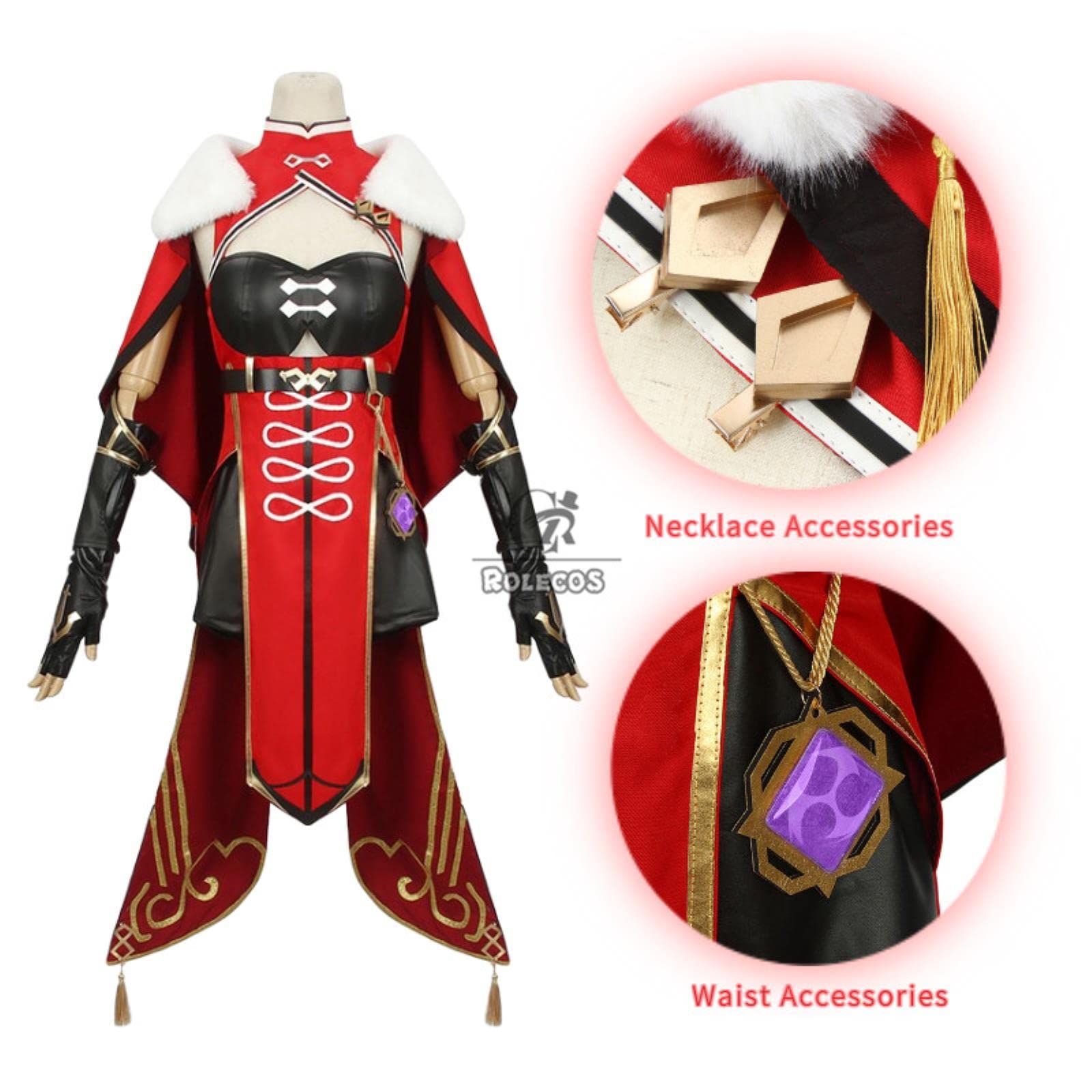 ROLECOS Genshin Impact Beidou przebranie na karnawał Beidou przebranie na karnawał kobiety czarny czerwony kostium na halloween sukienka z płaszczem pełny zestaw