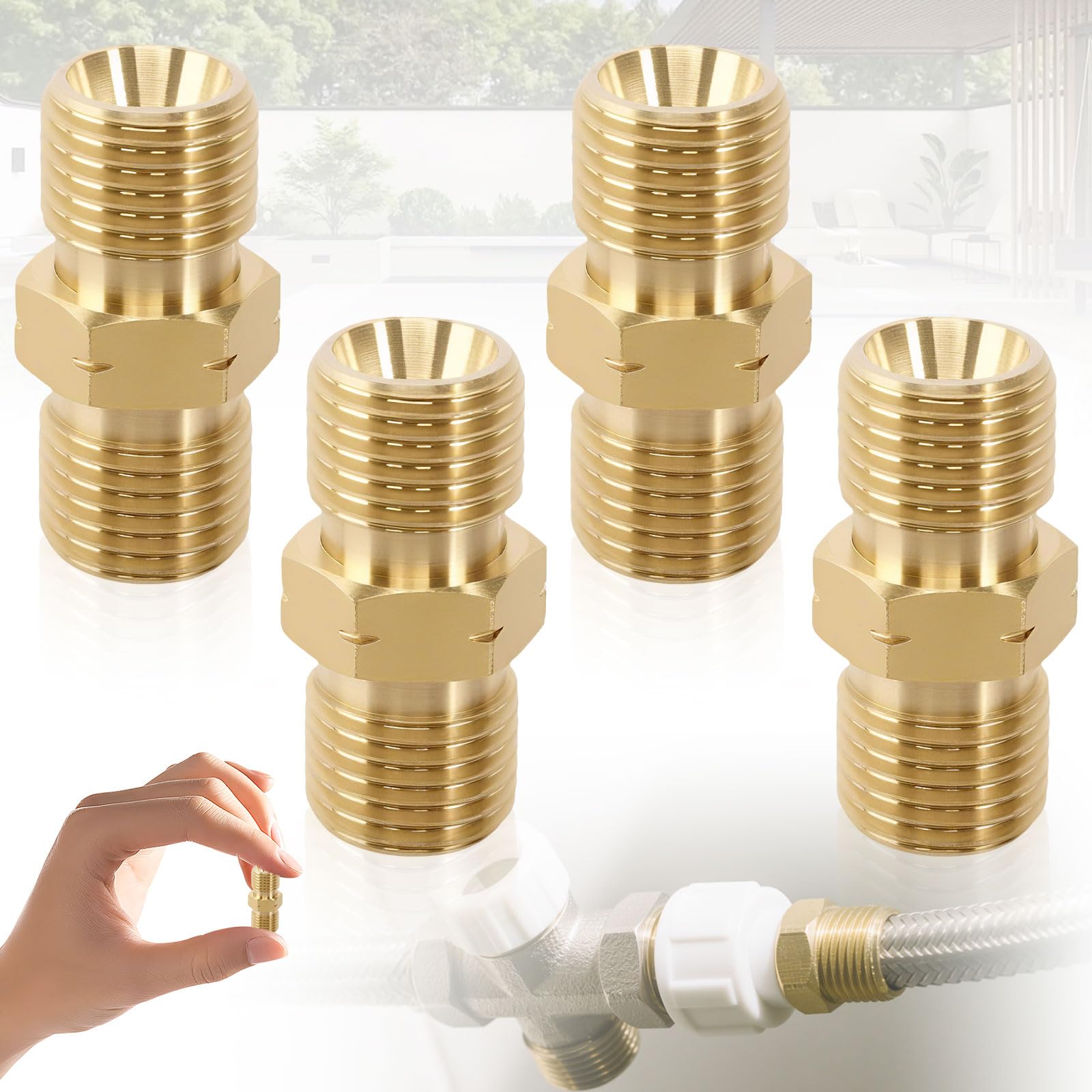 4 Piezas de Conexión con Doble Rosca Exterior y Hexagonal, Hex Nipple Fitting de 1/4 Pulgada, Espiga Doble de Latón Rosca Exterior Para Fontanería, Gas, Aceite (DN8)