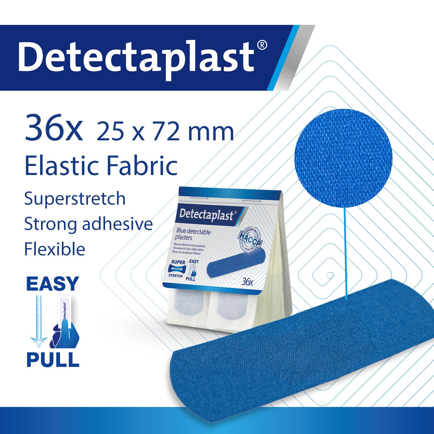 Detectaplast zestaw uzupełniający do dozownika plastrów, zestaw 5 opakowań uzupełniających po 36 niebieskich i elastycznych plastrów, 180 opatrunków w plastrach do kontaktu z żywnością