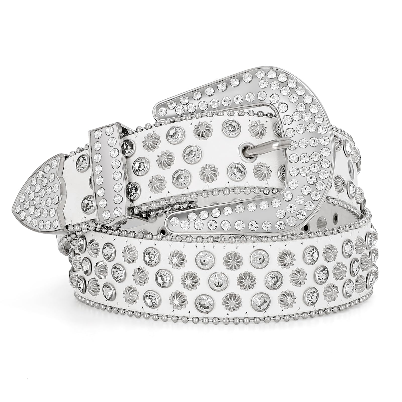 SUOSDEY Rhinestone Belt for Men Women Western Cowboy Cowgirl Bling Studded Leather Belt for Jeans Pants