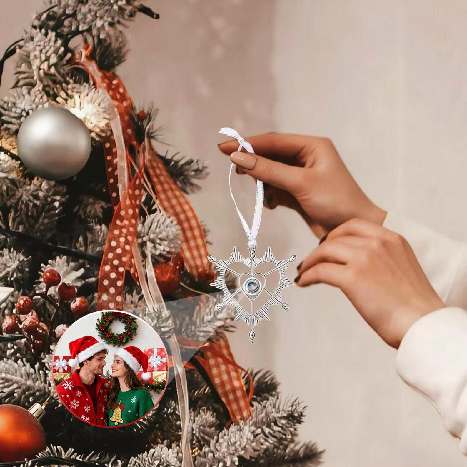 Personalizzato fiocco di neve albero di Natale ornamenti Decoration 2025, su misura Projection foto commemorativo