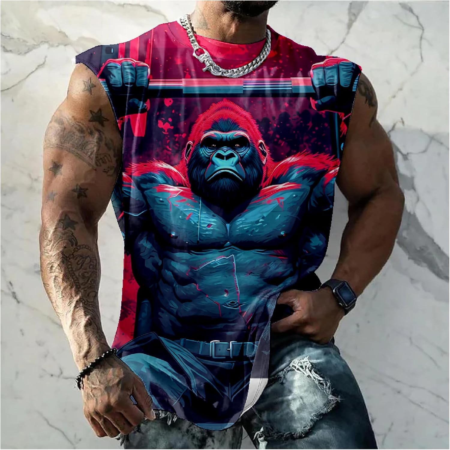 Mens Tank Tops Novelty 3D Printed Summer Casual Loose Workout Sleeveless Shirts Quick Dry Breathable Tops - Image 2