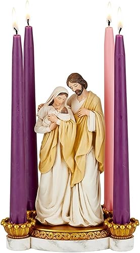 Holy Family - Candelabro de Adviento religioso, decoración navideña religiosa, velas no incluidas, 6 x 9 pulgadas