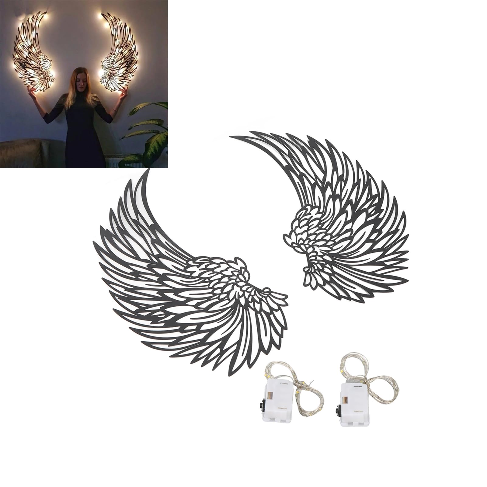 Décoration murale en métal ailes d'ange pour éclairage salon chaleureux
