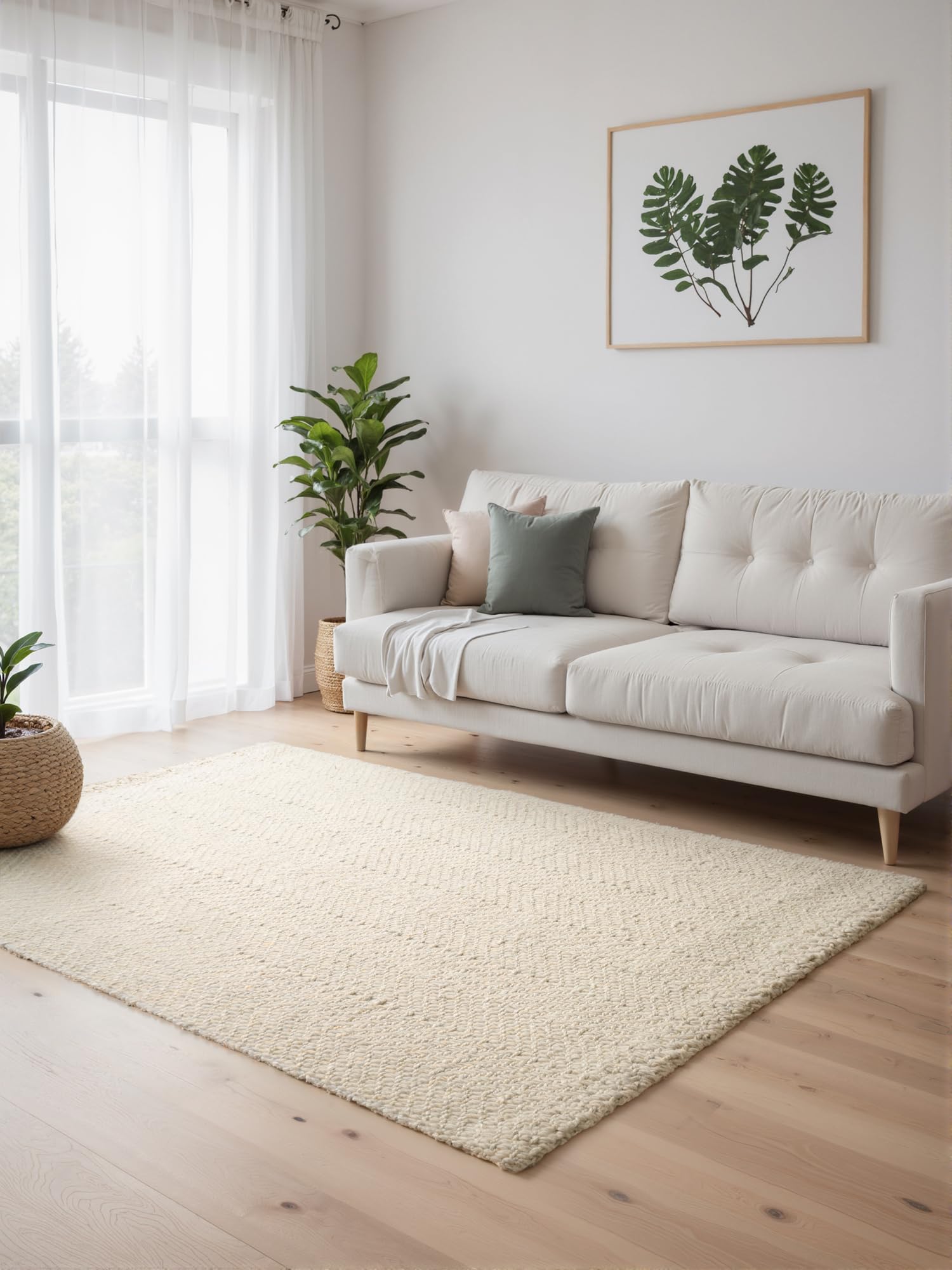 Tapis Majoli Elle Decoration en laine et jute tressé main blanc naturel 120x170