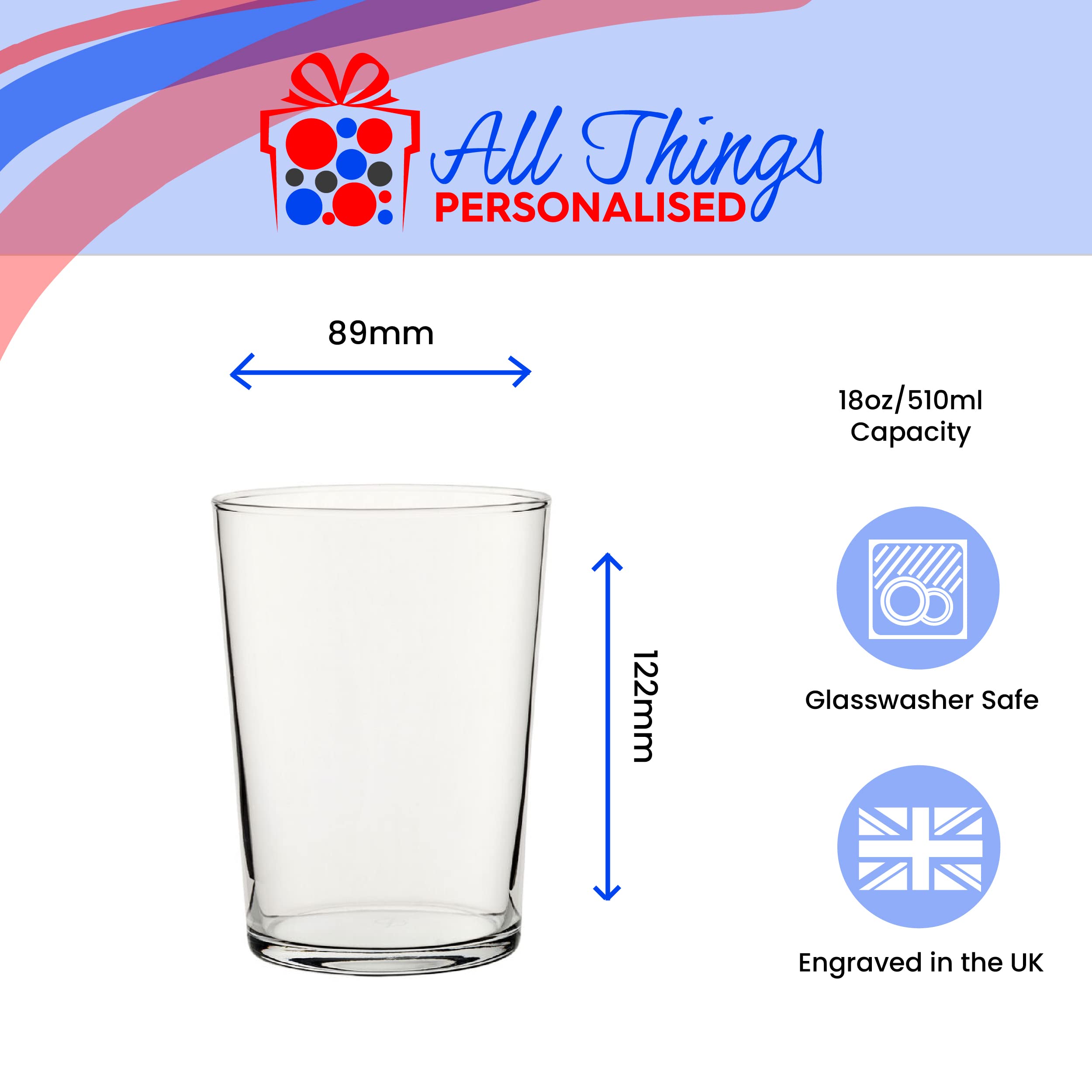Verre Tubo gravé personnalisé de 532 ml, n'importe quel message, pour toutes les occasions telles qu'un anniversaire, un mariage, Noël, Pâques, l'obtention d'un diplôme, gravé au Royaume-Uni