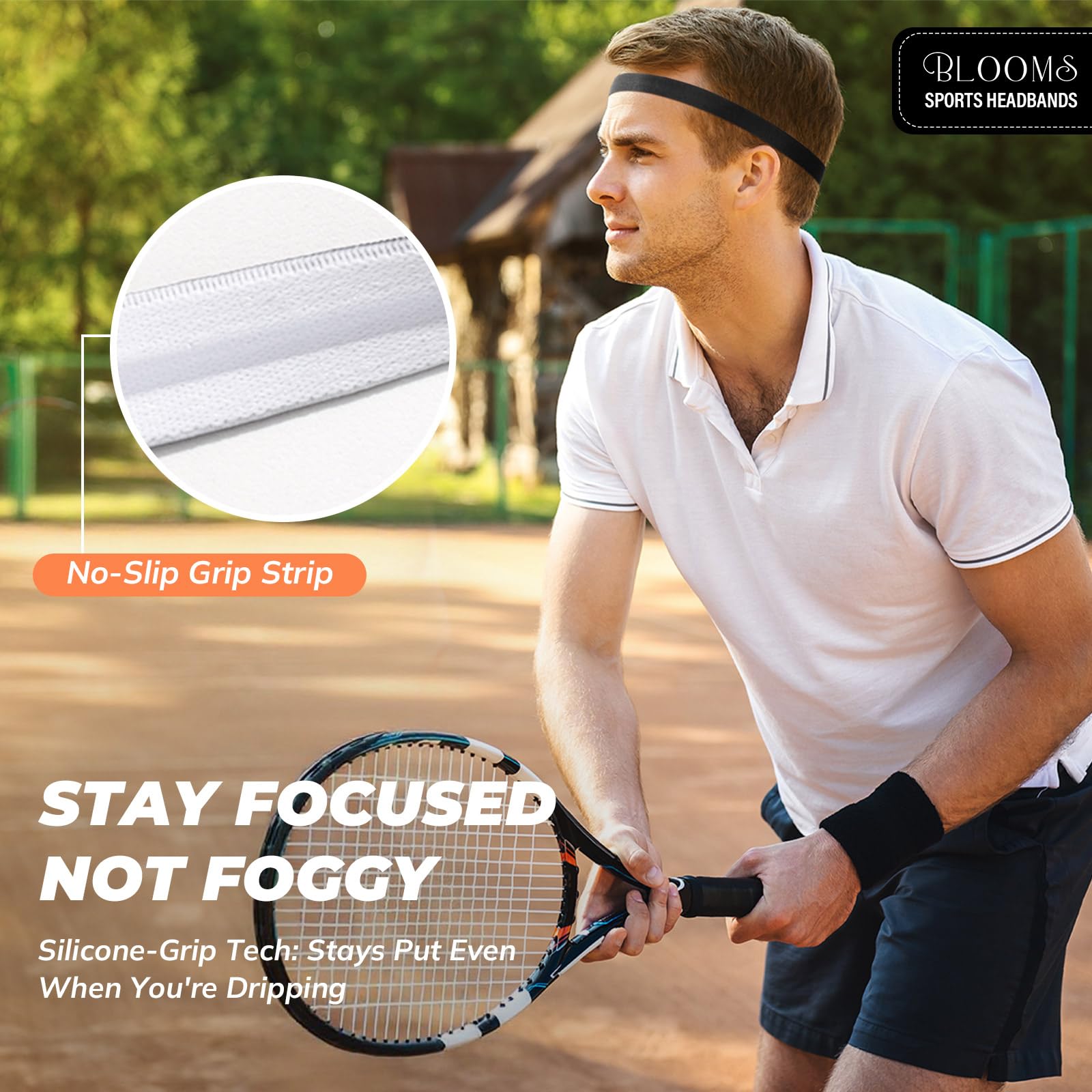 Blooms Sport Headband Kids Men, 6 Pack Thin Boys Hairbands Anti-Slip Sweatbands Silicone Elastic Hairbands for Football, Running, Yoga, Tennis