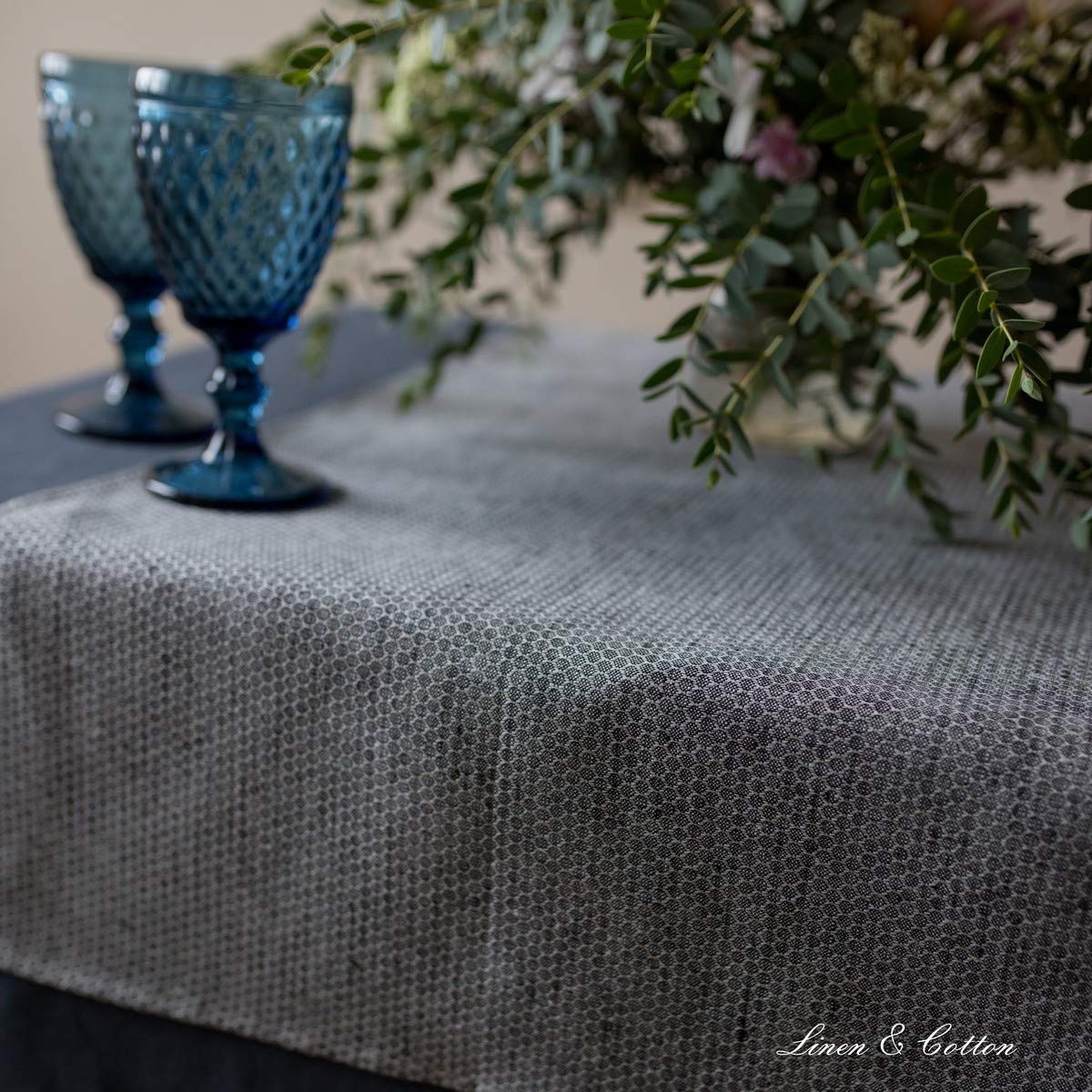 Linen & Cotton Schöner Edler Tischläufer Stoff Tischband Tischdeko Honeycomb -100% Leinen, Schwarz Beige Grau (47 x 270 cm) Rechteckig Läufer Tisch Tischwäsche für Wohnzimmer Esstisch Weihnachten Fest