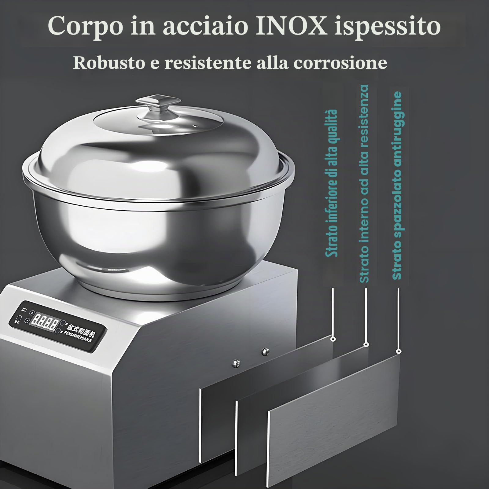 Impastatrice Elettrica, Impastatrice Professionale per Farina, Impastatrice a Spirale per Pizza E Pane, con Funzione di Temporizzazione E Riscaldamento 5kg