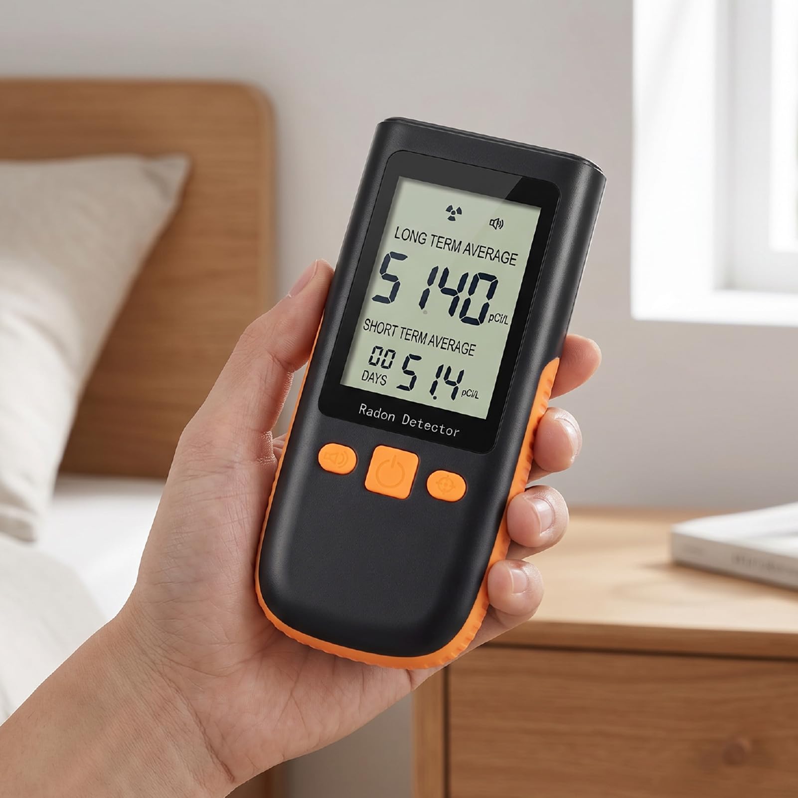 Rilevatore di Radon Portatile da 0-270 PCi/L (da 0 a 9999 Bq/m²) | Monitor con sensore ionico ad alta precisione per l'home office, facile da usare con schermo LCD, aggiornamenti orari in