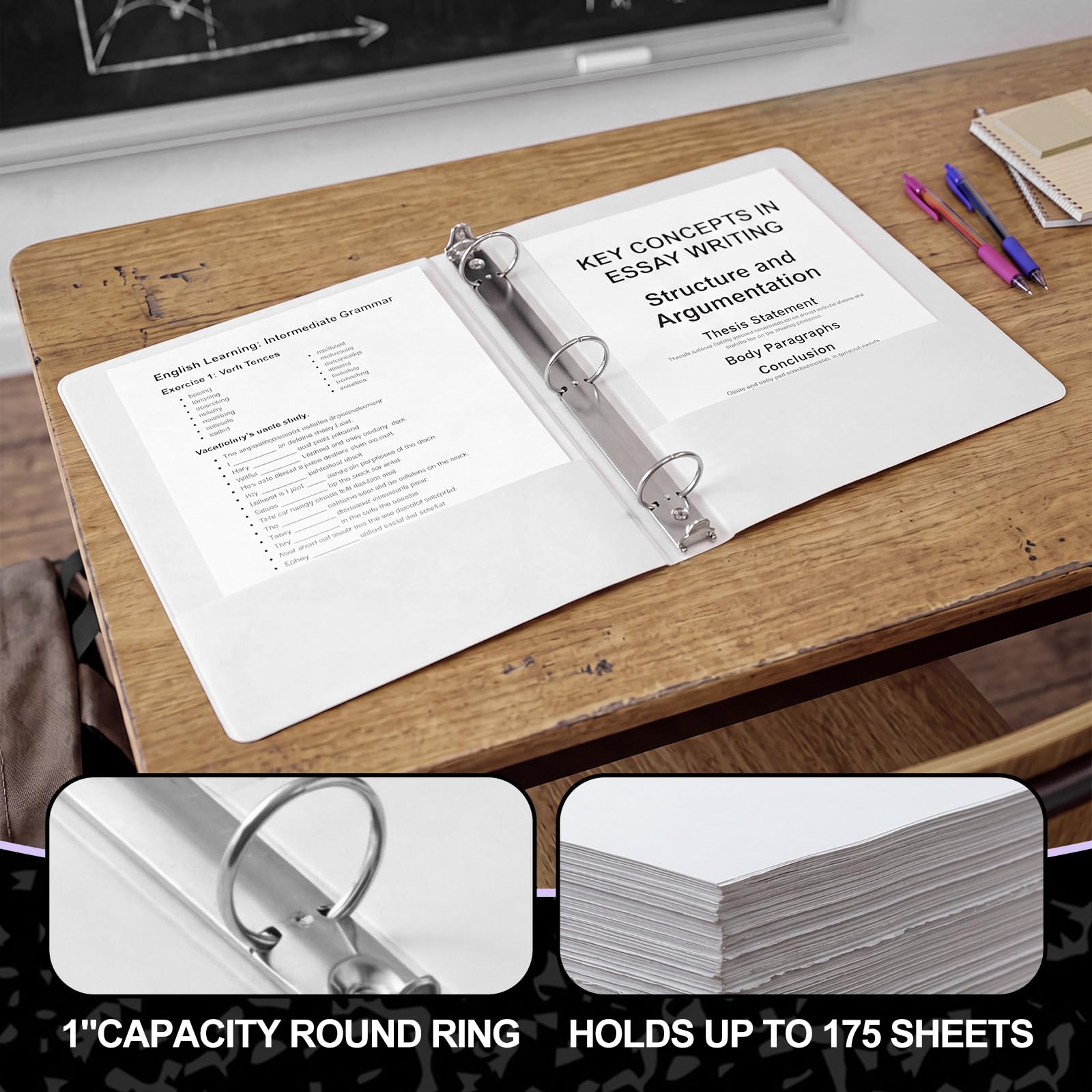 ReliThick 6 raccoglitori a 3 anelli da 2,5 cm, per insegnanti, contiene 175 fogli, adatto per carta da 21 x 28 cm, per rientro a scuola, classe, ufficio, organizzazione domestica