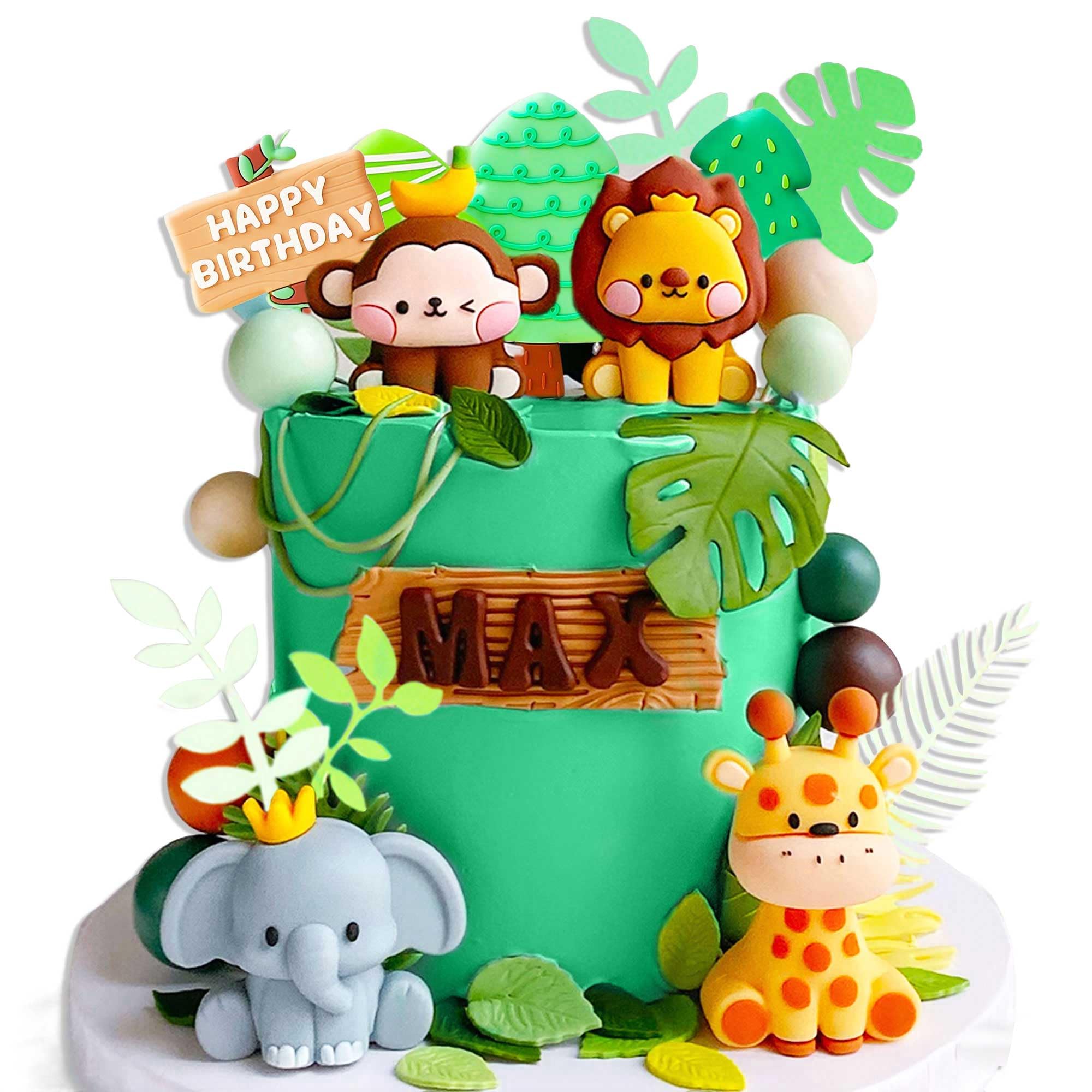 JeVenis Jungle Animals Cake Decoration Wild One Safari Cake Topper Giraffe Elephant Lion Tiger Figure Animals Birthday Baby Shower Party Supplies