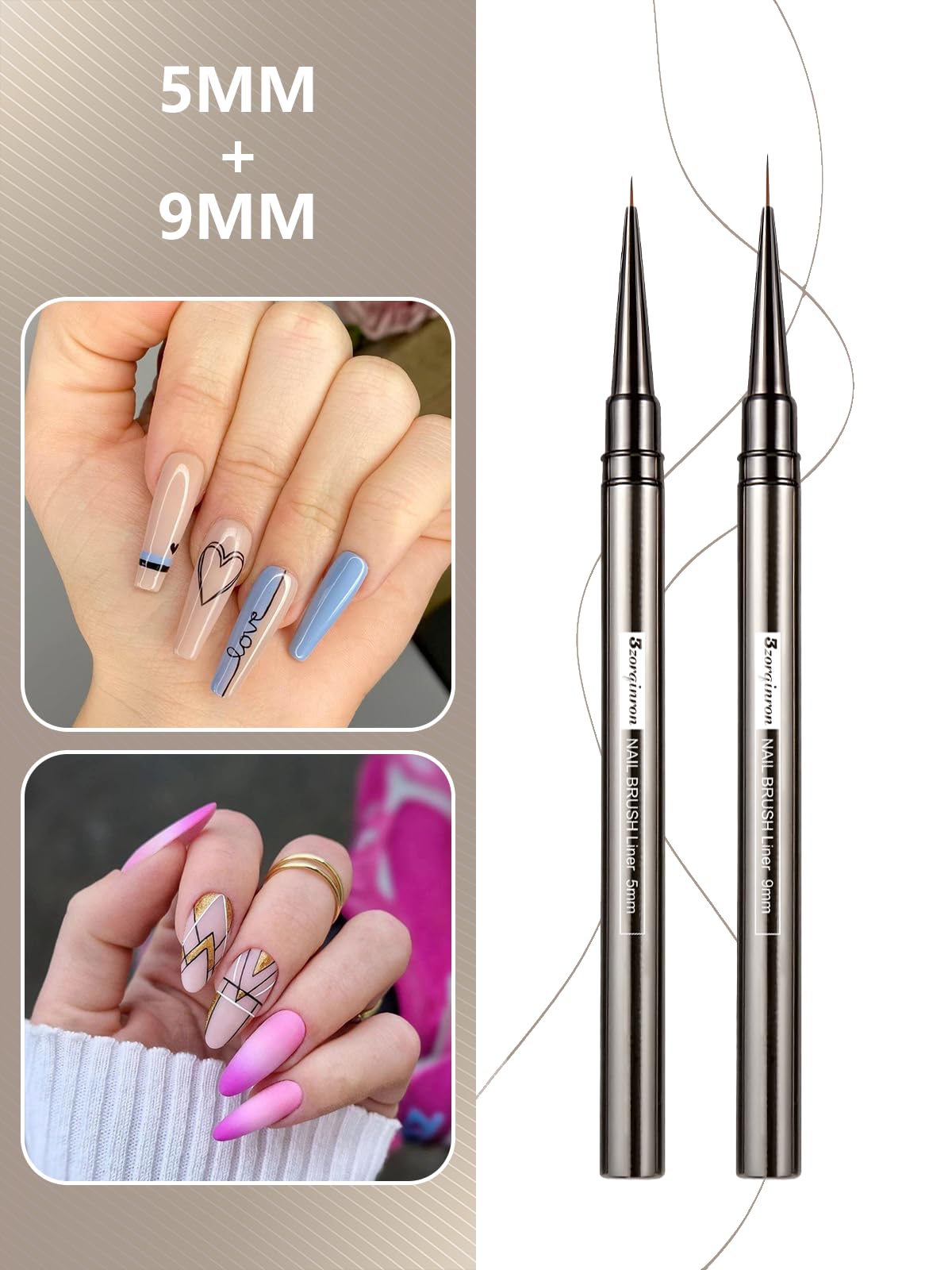 Pennello per nail liner, pennelli per nail art a linea fine 5/9/15/20/25 mm Pennello per unghie sottile per disegno dettagliato, pennello per unghie gel